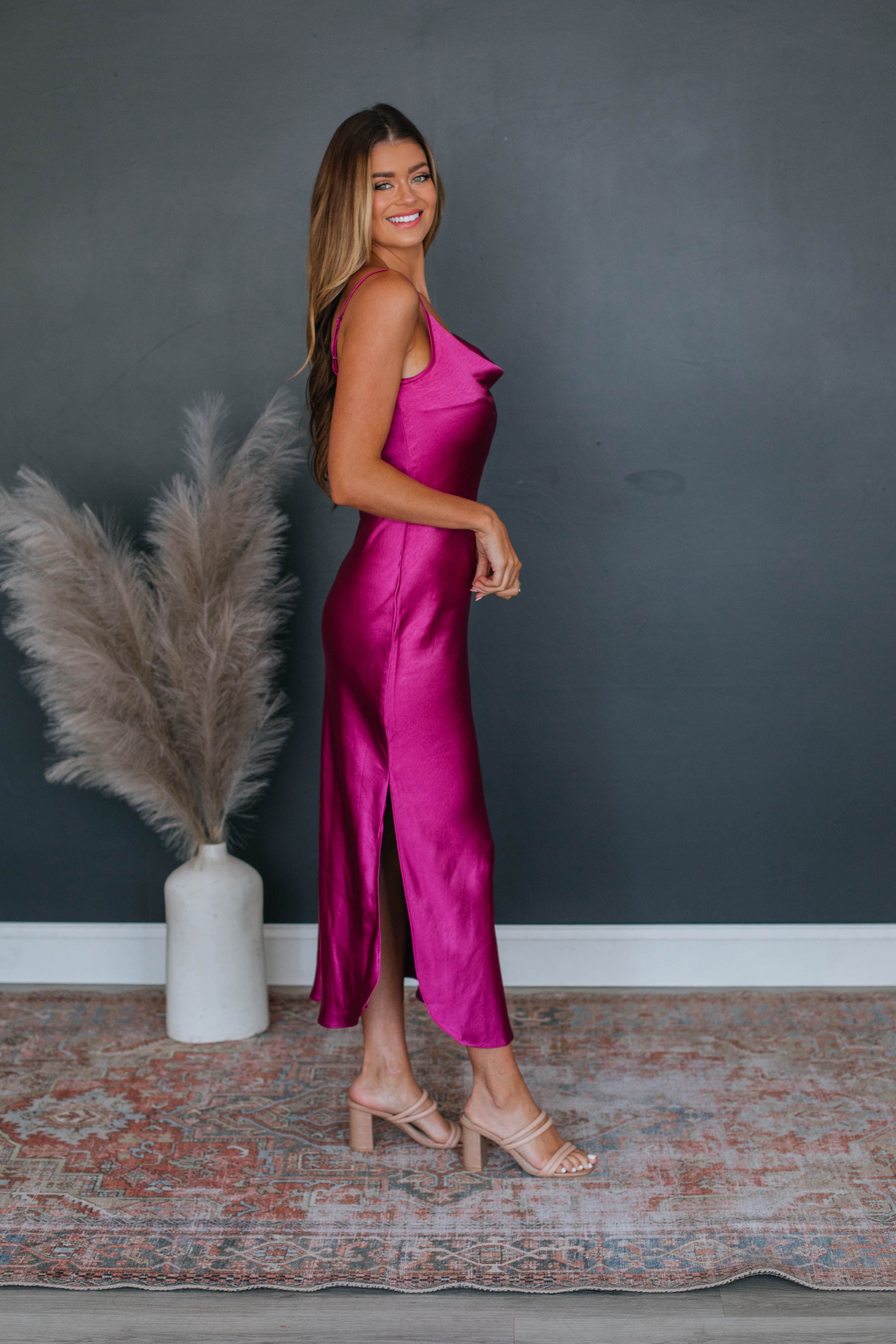 Geneva Satin Dress - Dark Magenta sold by Wild Oak Boutique product image thumbnail 2