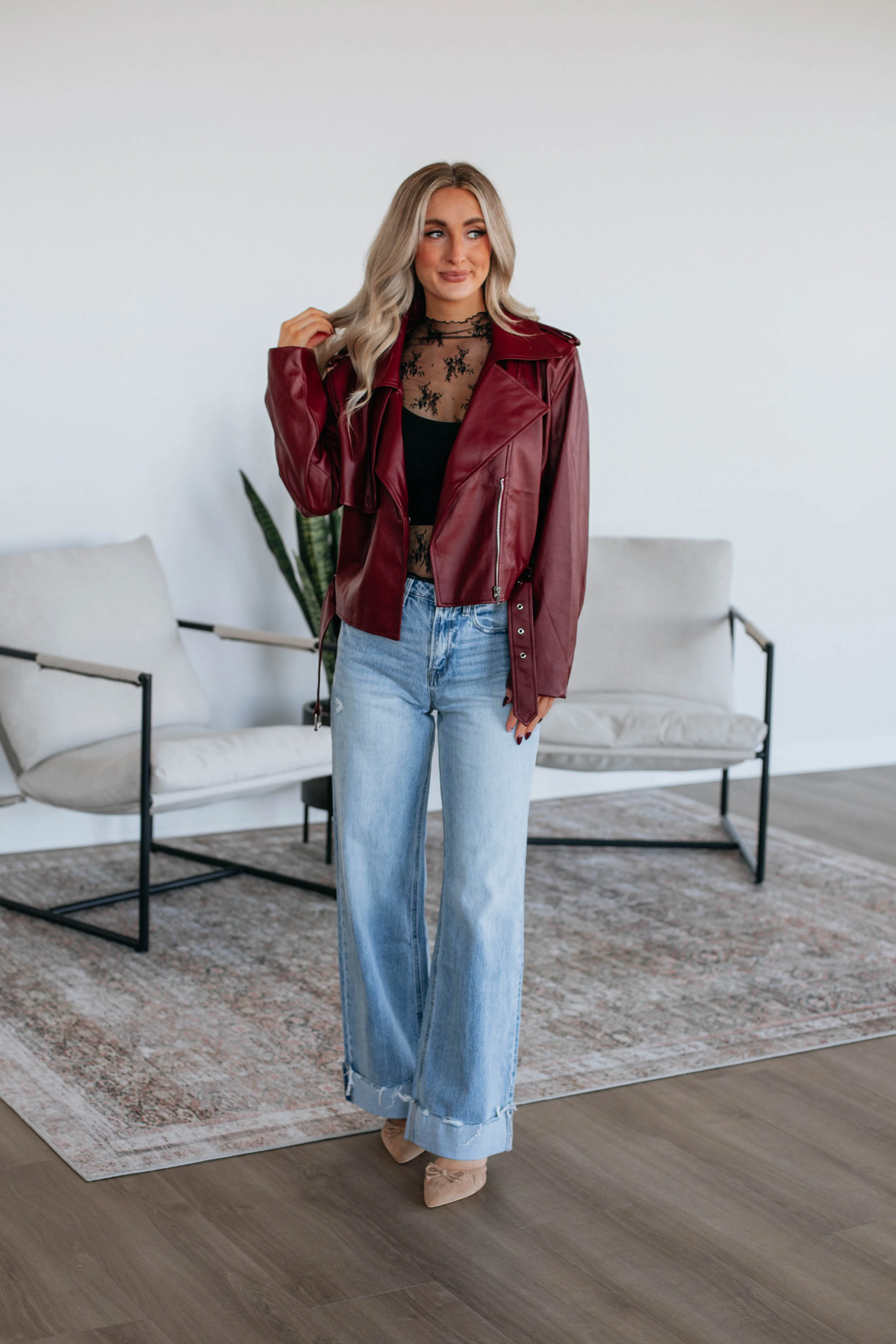 Hyland Leather Jacket - Merlot sold by Wild Oak Boutique product image thumbnail 3