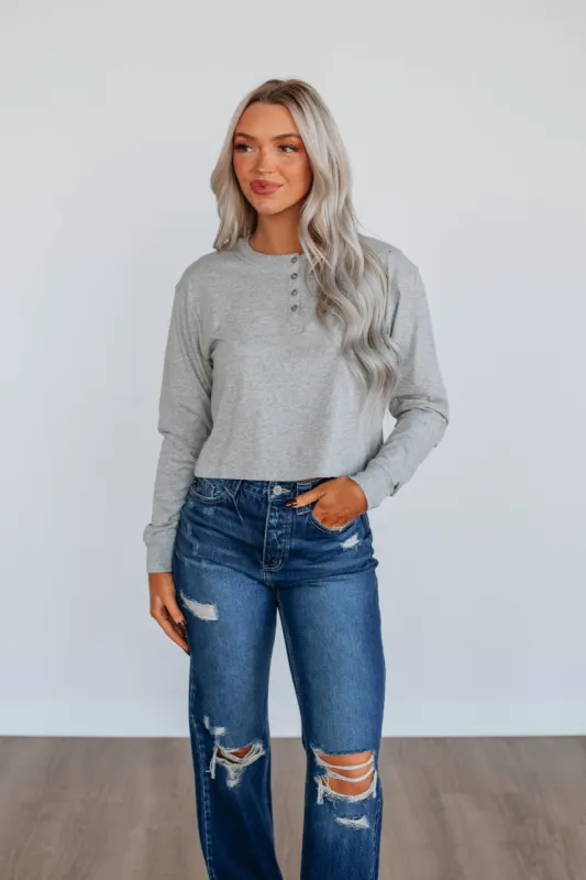 Calah Henley Top - Heather Grey sold by Wild Oak Boutique