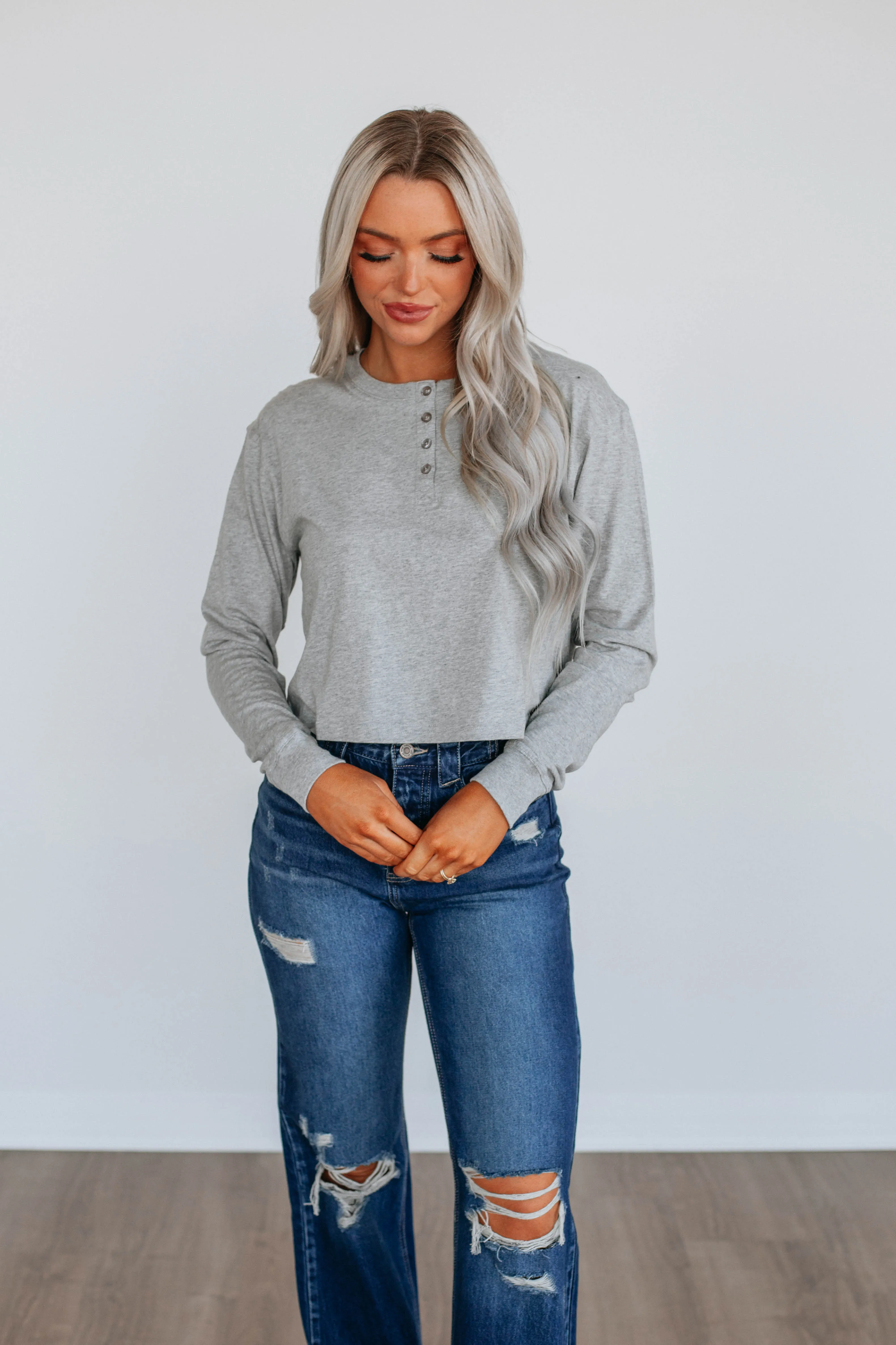 Calah Henley Top - Heather Grey sold by Wild Oak Boutique product image thumbnail 3