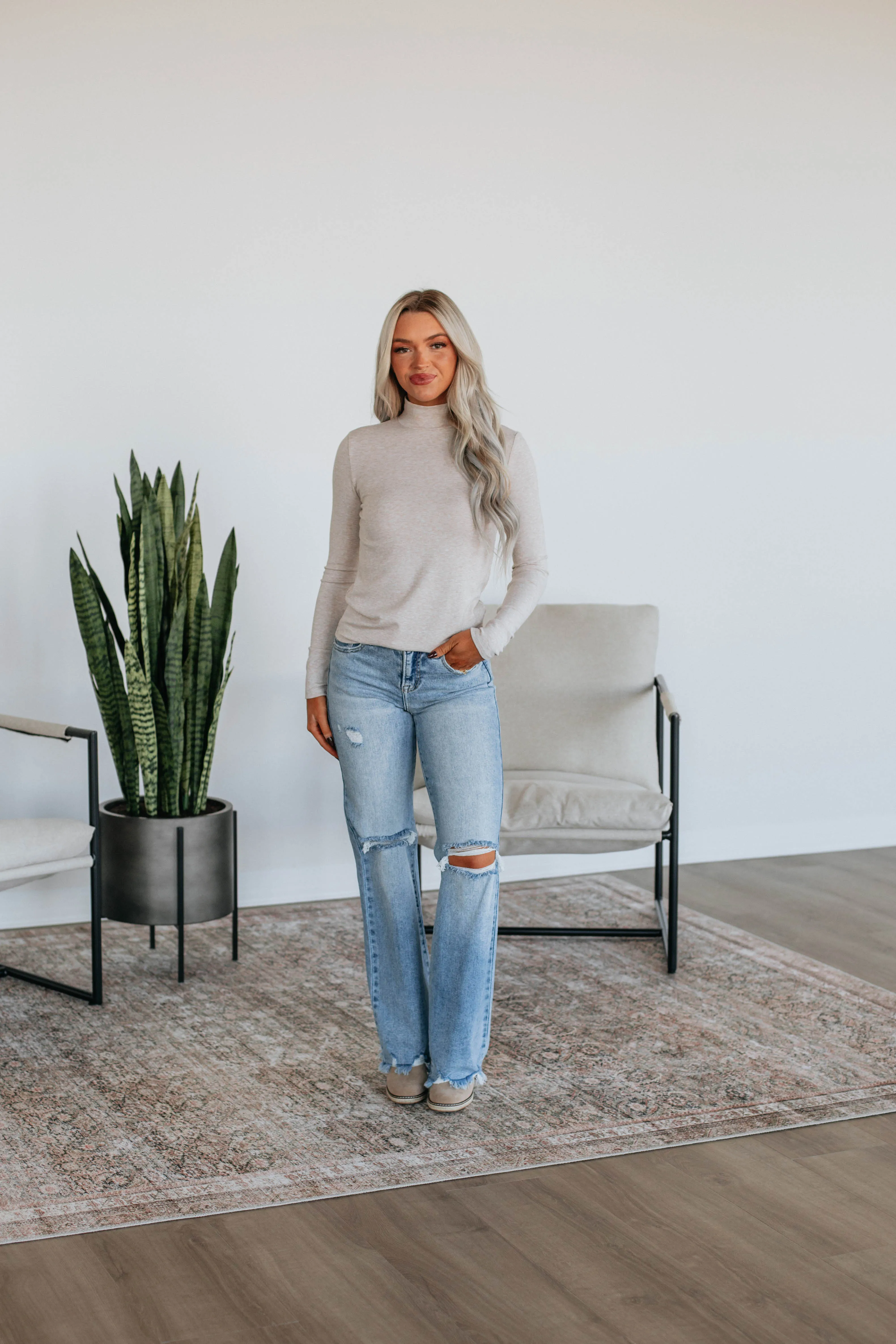 Evelina Mock Neck Top - Oatmeal sold by Wild Oak Boutique product image thumbnail 2