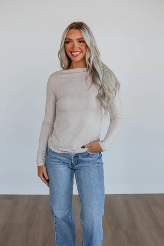 Audra Basic Top - Oatmeal sold by Wild Oak Boutique