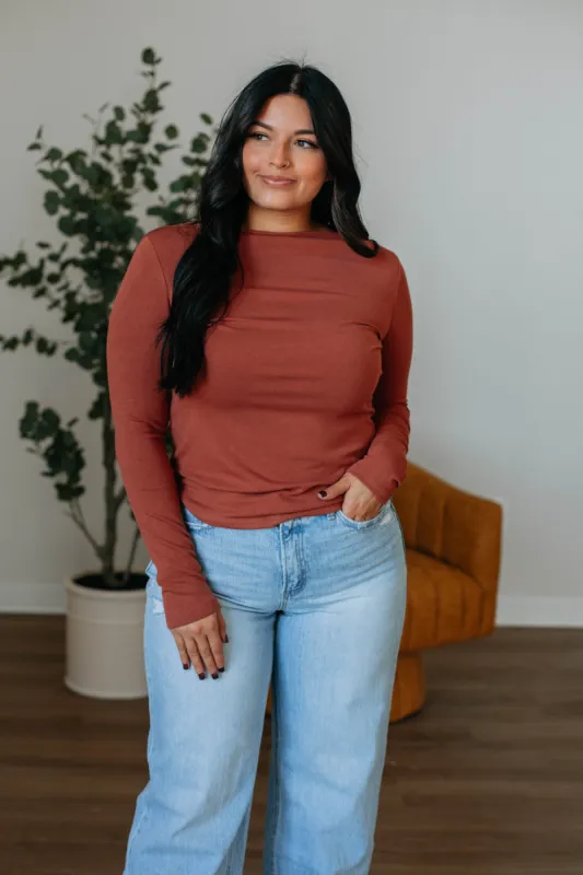 Audra Basic Top - Brick sold by Wild Oak Boutique