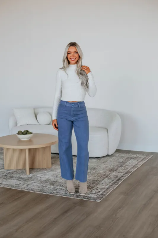 Linsley Wide Leg Pants - Slate Blue sold by Wild Oak Boutique