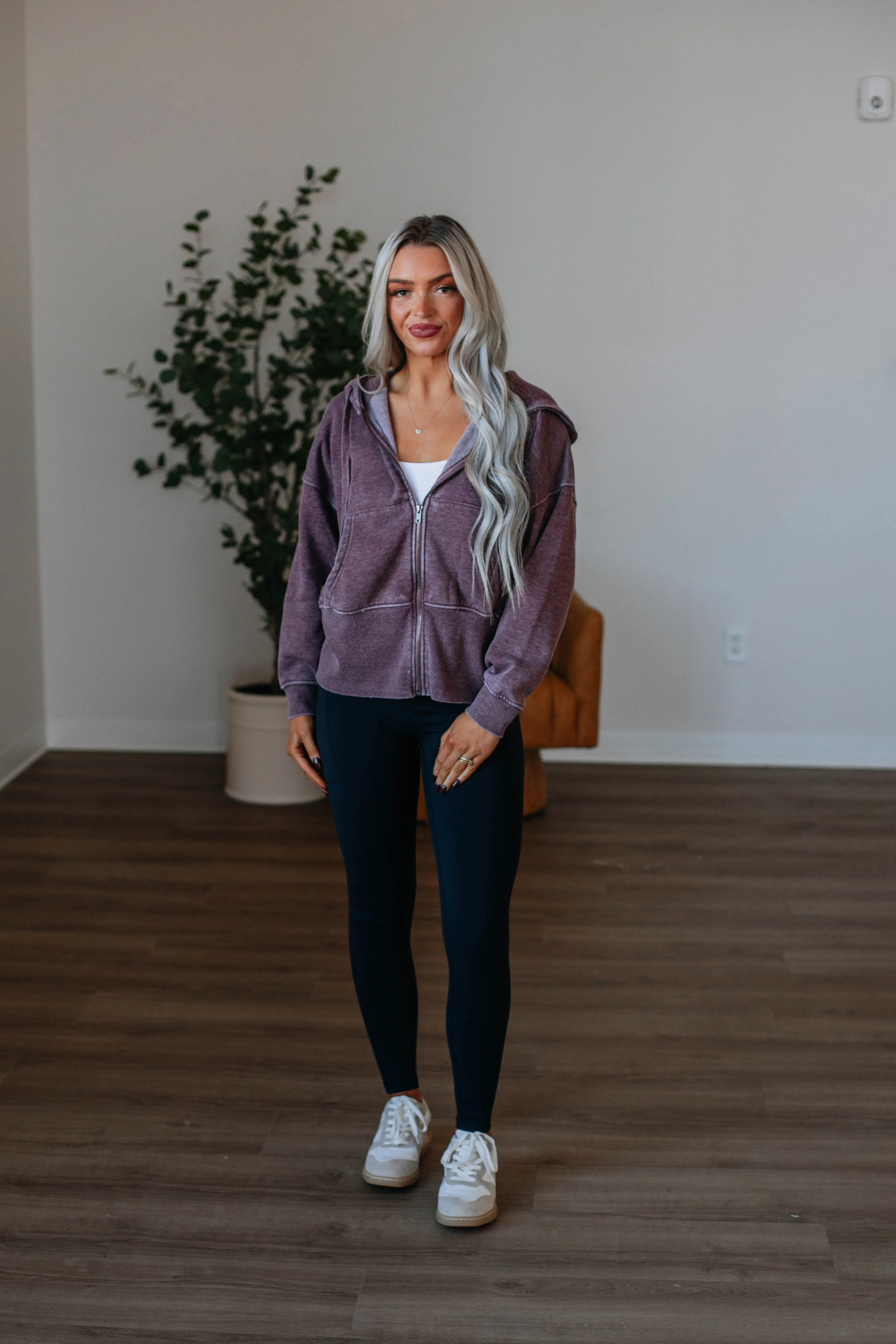 Maxwell Washed Zip-Up Hoodie - Plum sold by Wild Oak Boutique product image thumbnail 3