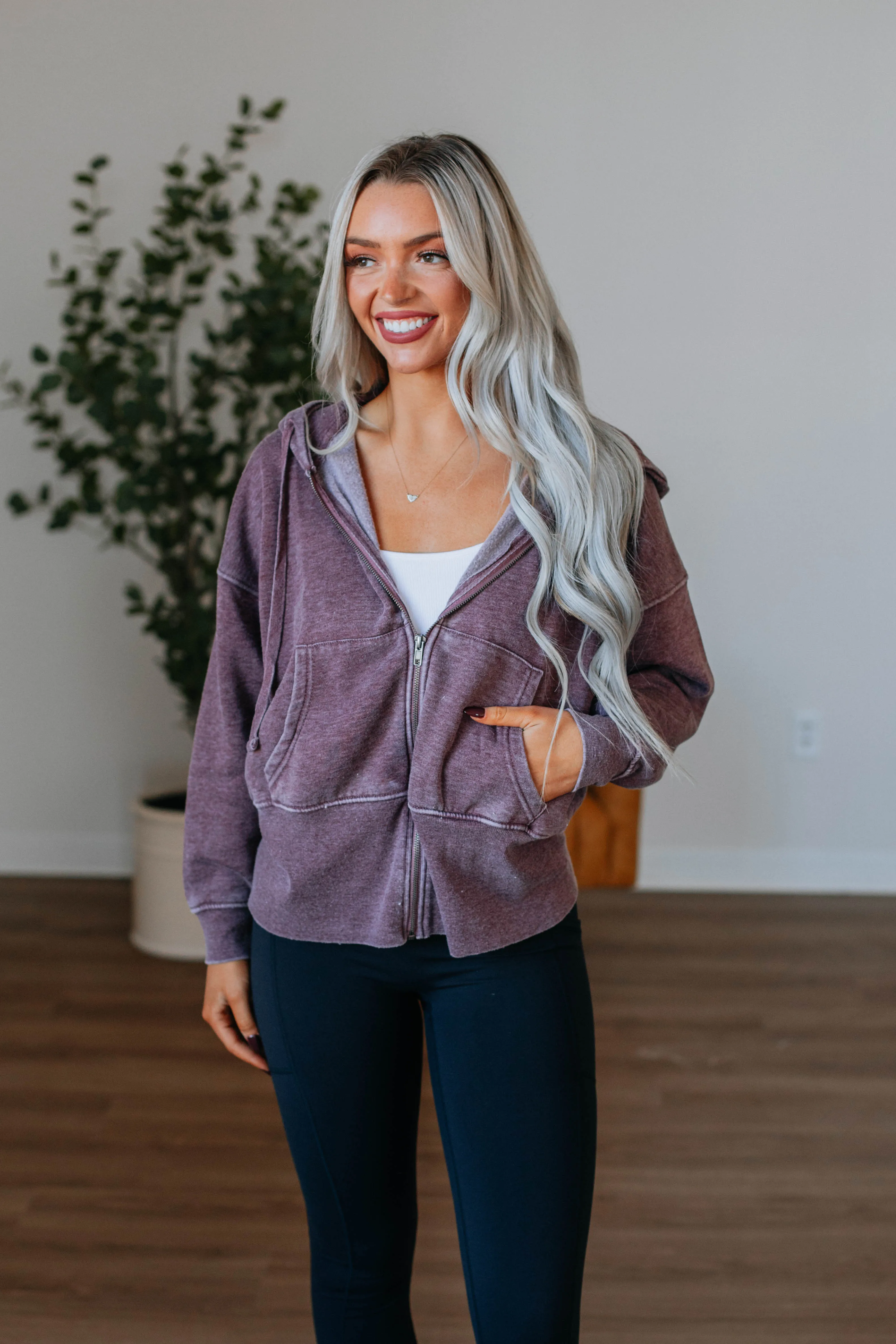 Maxwell Washed Zip-Up Hoodie - Plum sold by Wild Oak Boutique