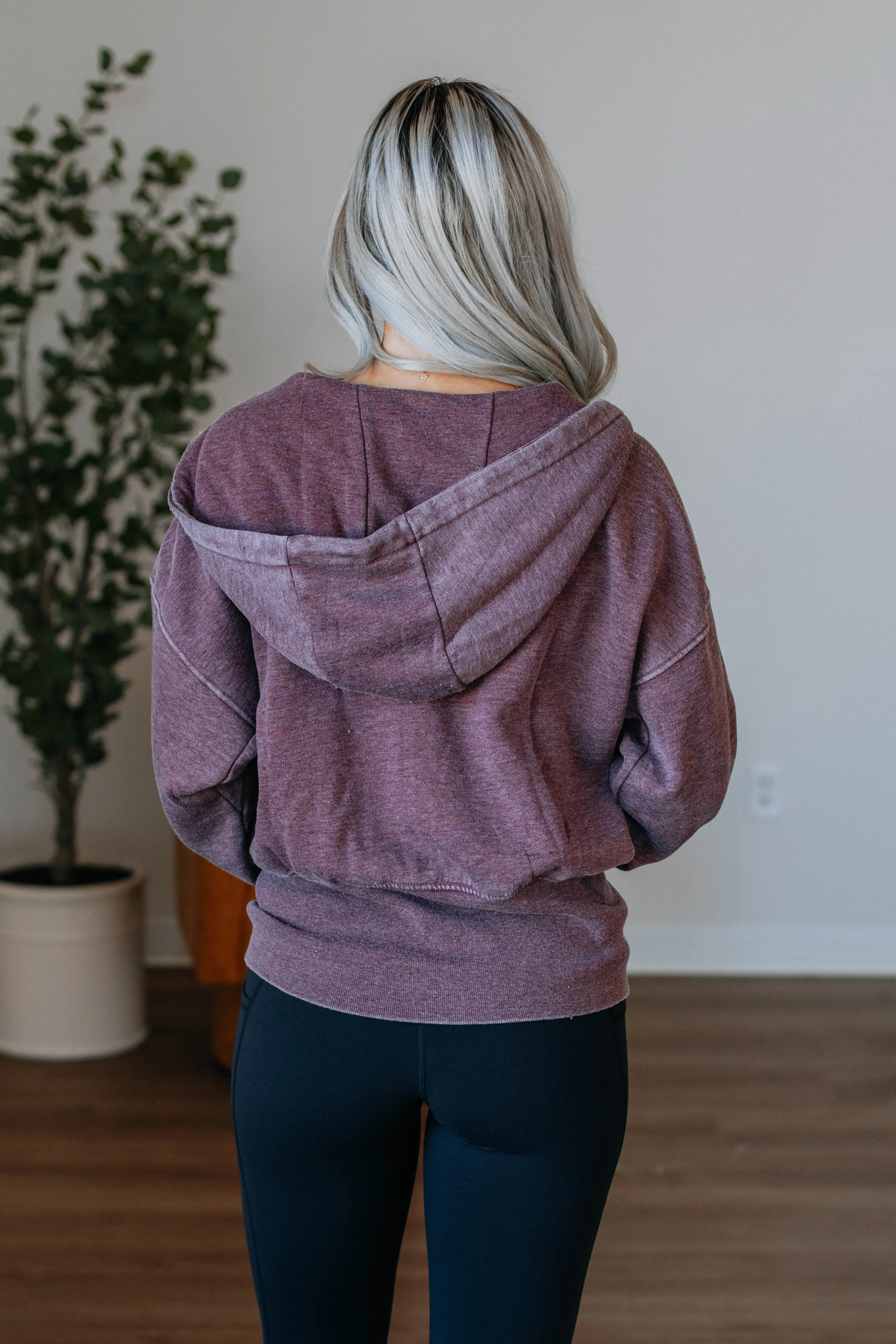Maxwell Washed Zip-Up Hoodie - Plum sold by Wild Oak Boutique product image thumbnail 5