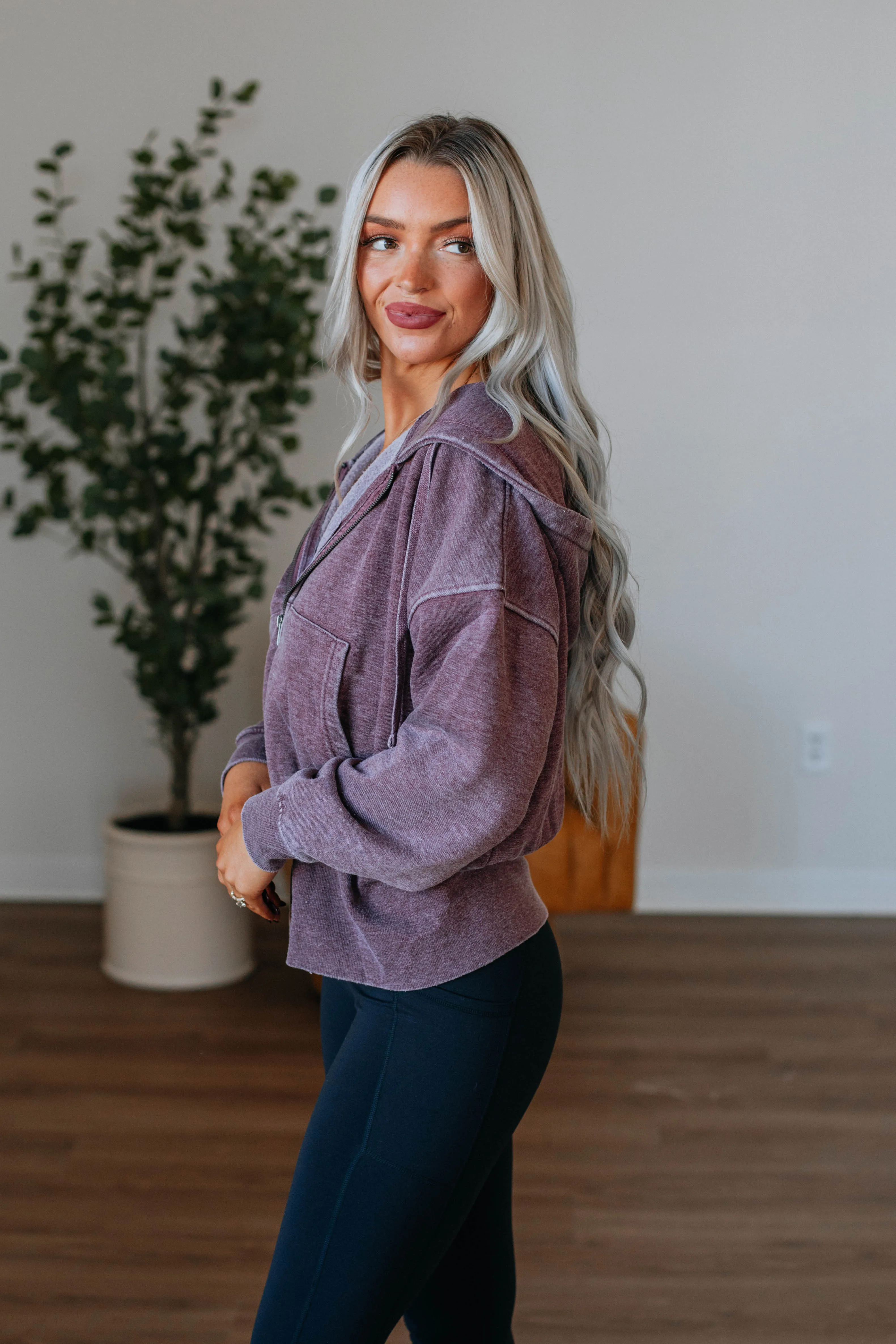 Maxwell Washed Zip-Up Hoodie - Plum sold by Wild Oak Boutique product image thumbnail 2