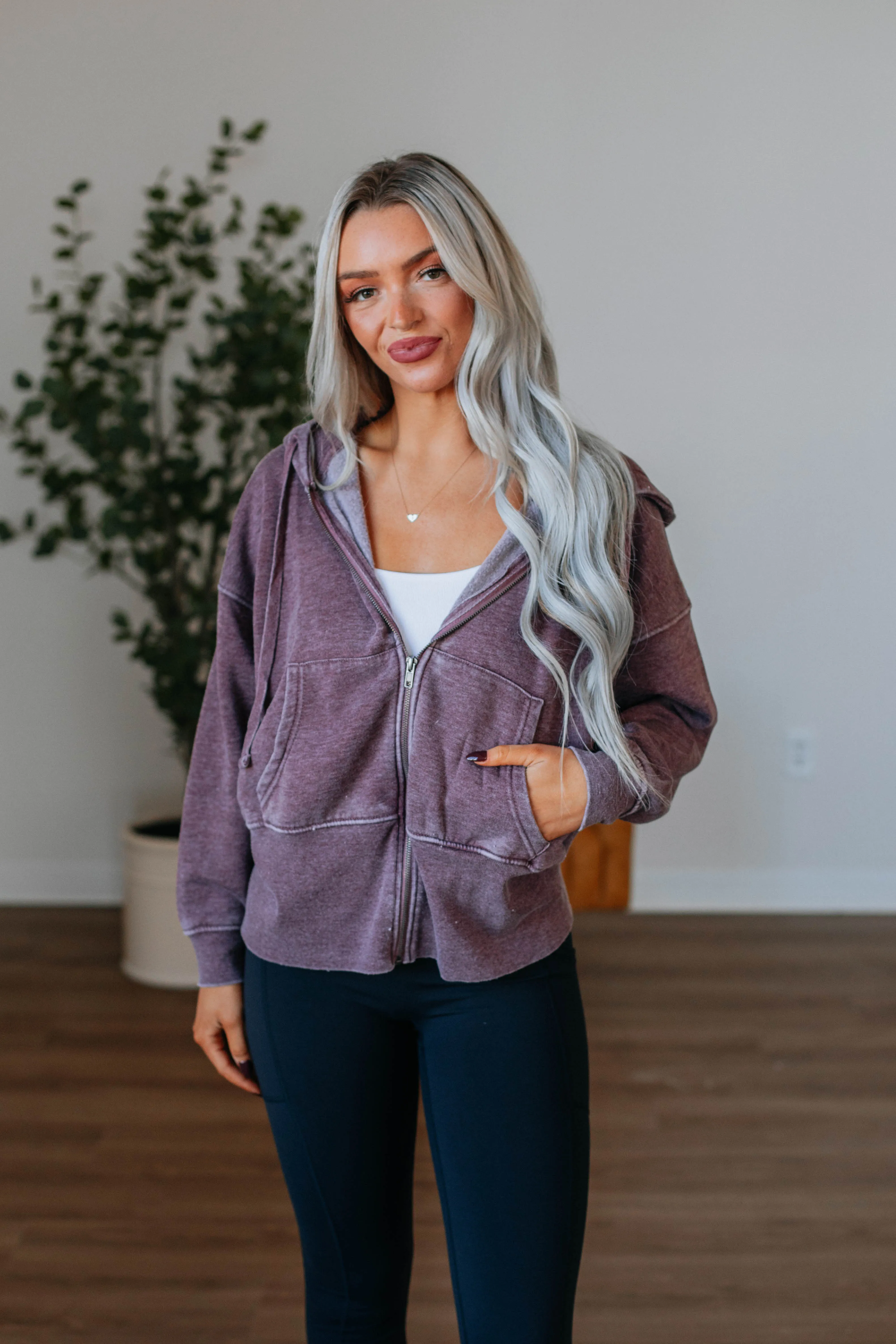Maxwell Washed Zip-Up Hoodie - Plum sold by Wild Oak Boutique product image thumbnail 4