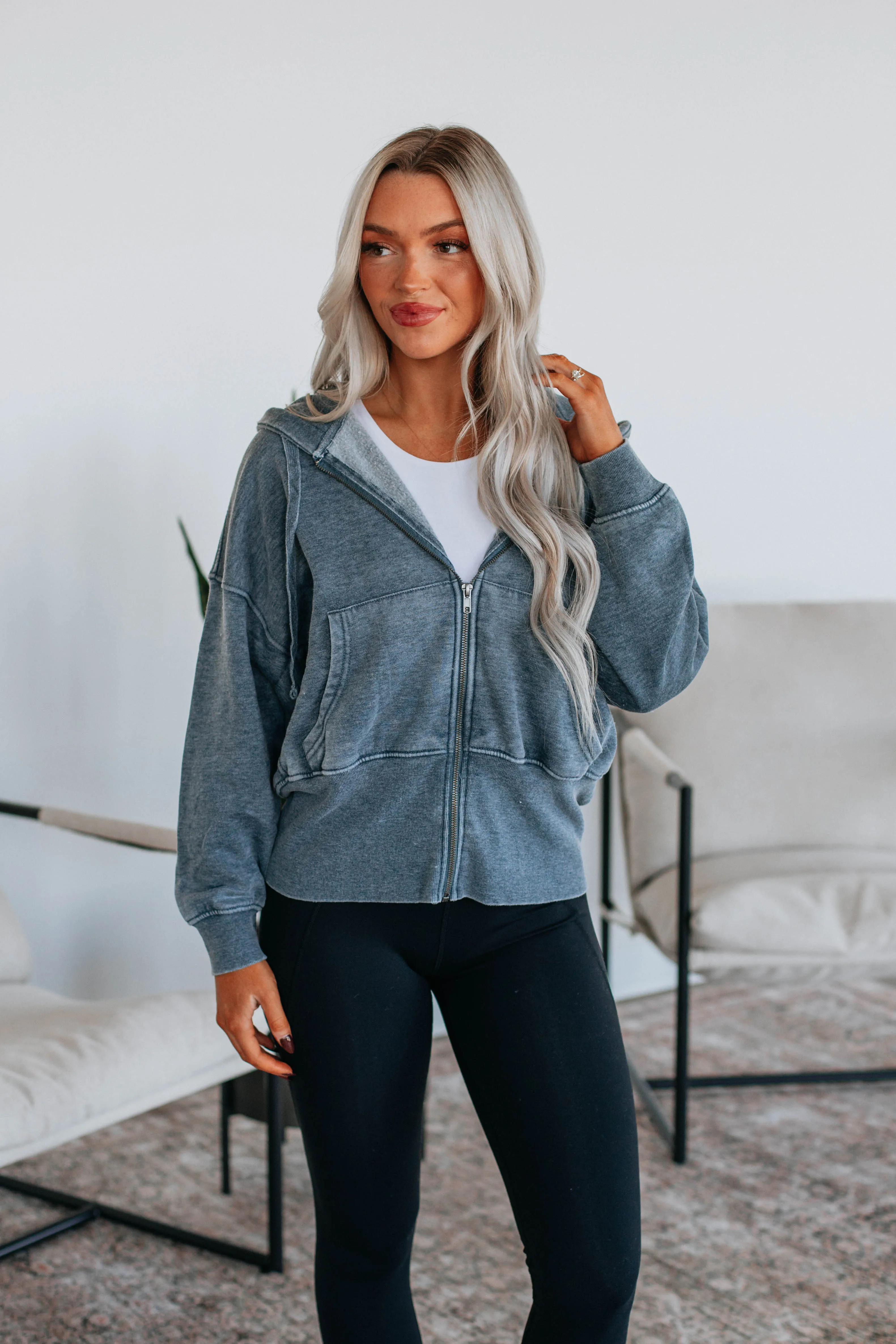 Maxwell Washed Zip-Up Hoodie - Dark Teal sold by Wild Oak Boutique