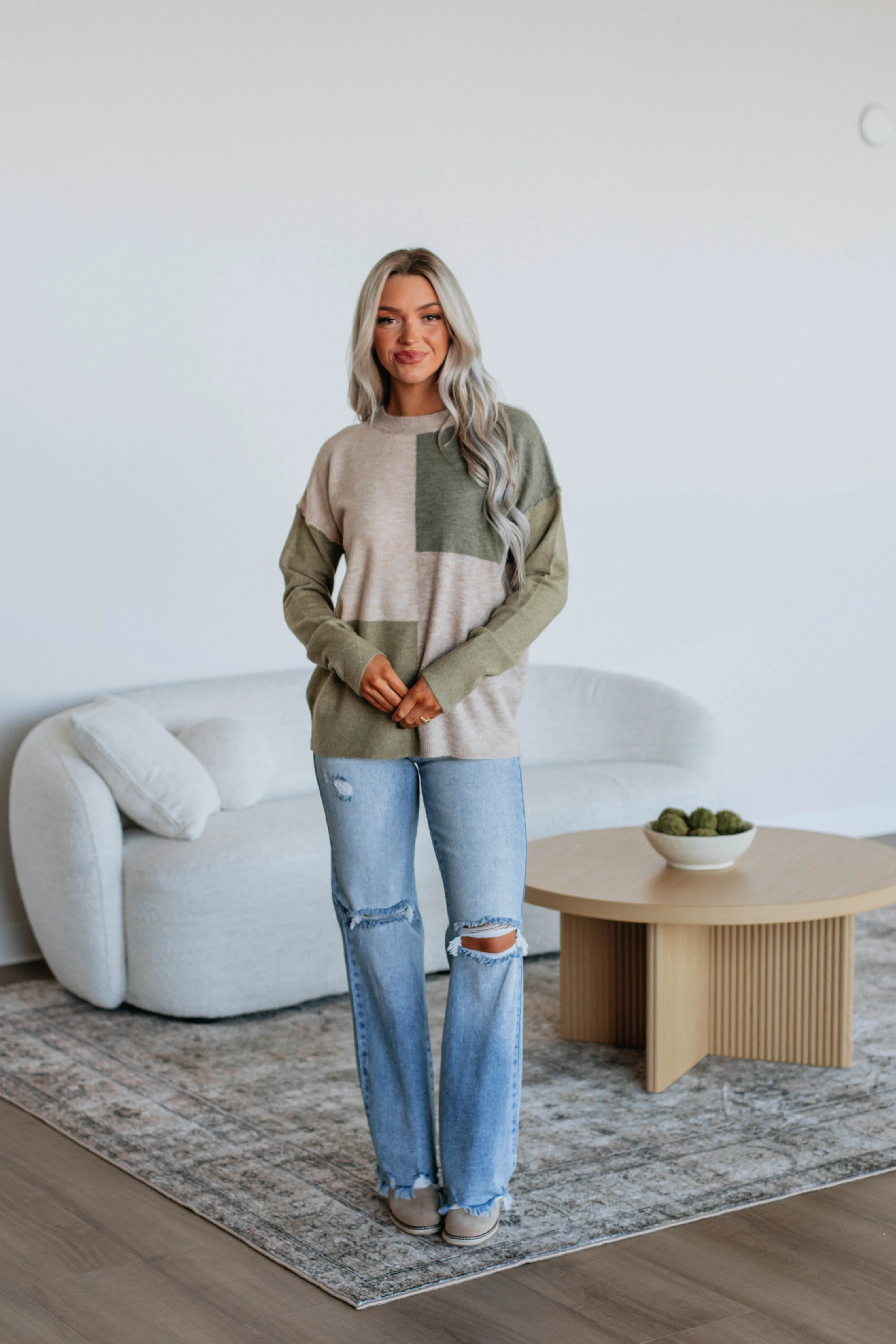 Reina Colorblock Sweater - Moss sold by Wild Oak Boutique product image thumbnail 3