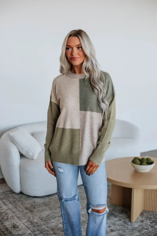 Reina Colorblock Sweater - Moss made by BE COOL
