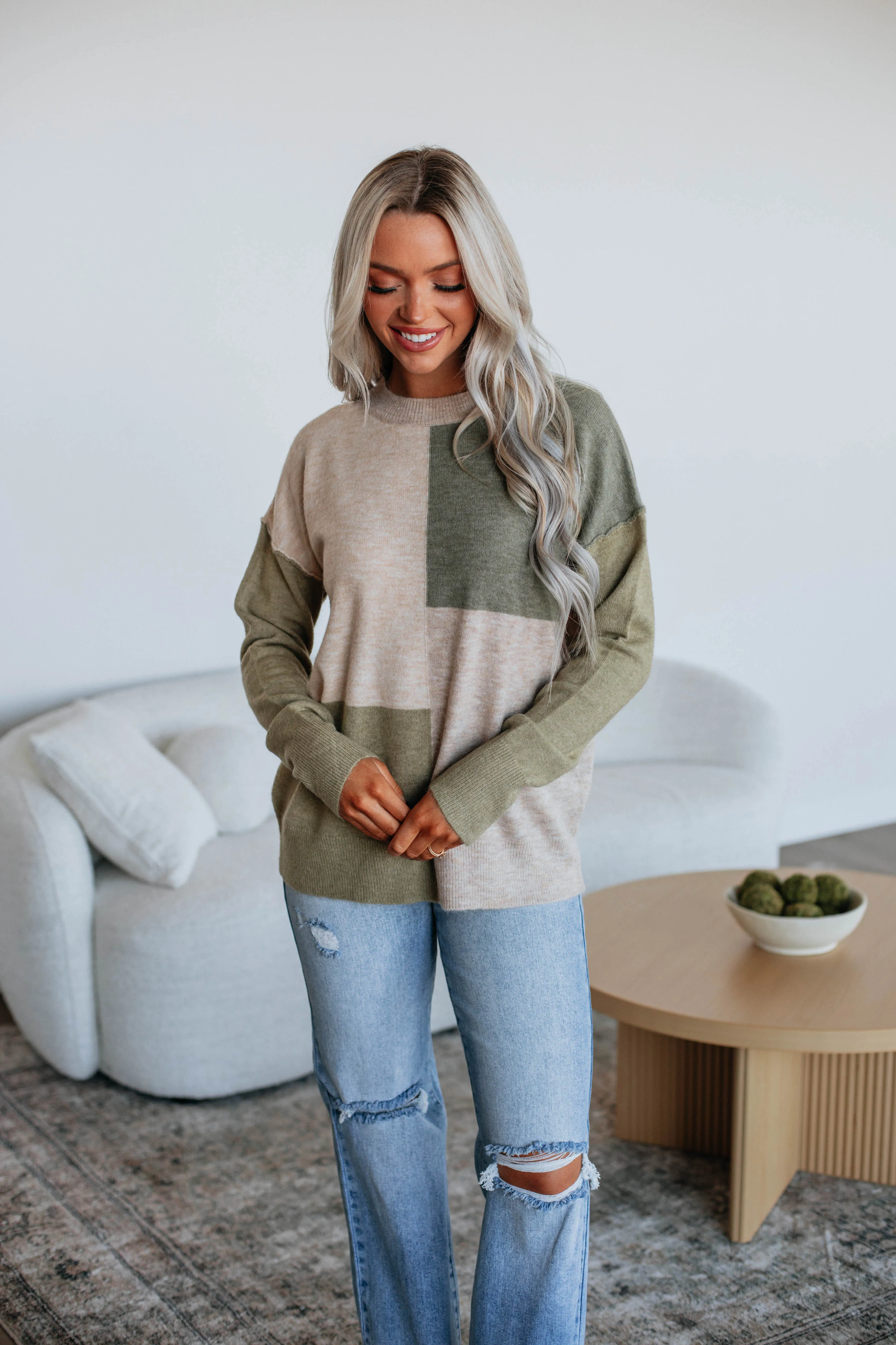 Reina Colorblock Sweater - Moss sold by Wild Oak Boutique product image thumbnail 4