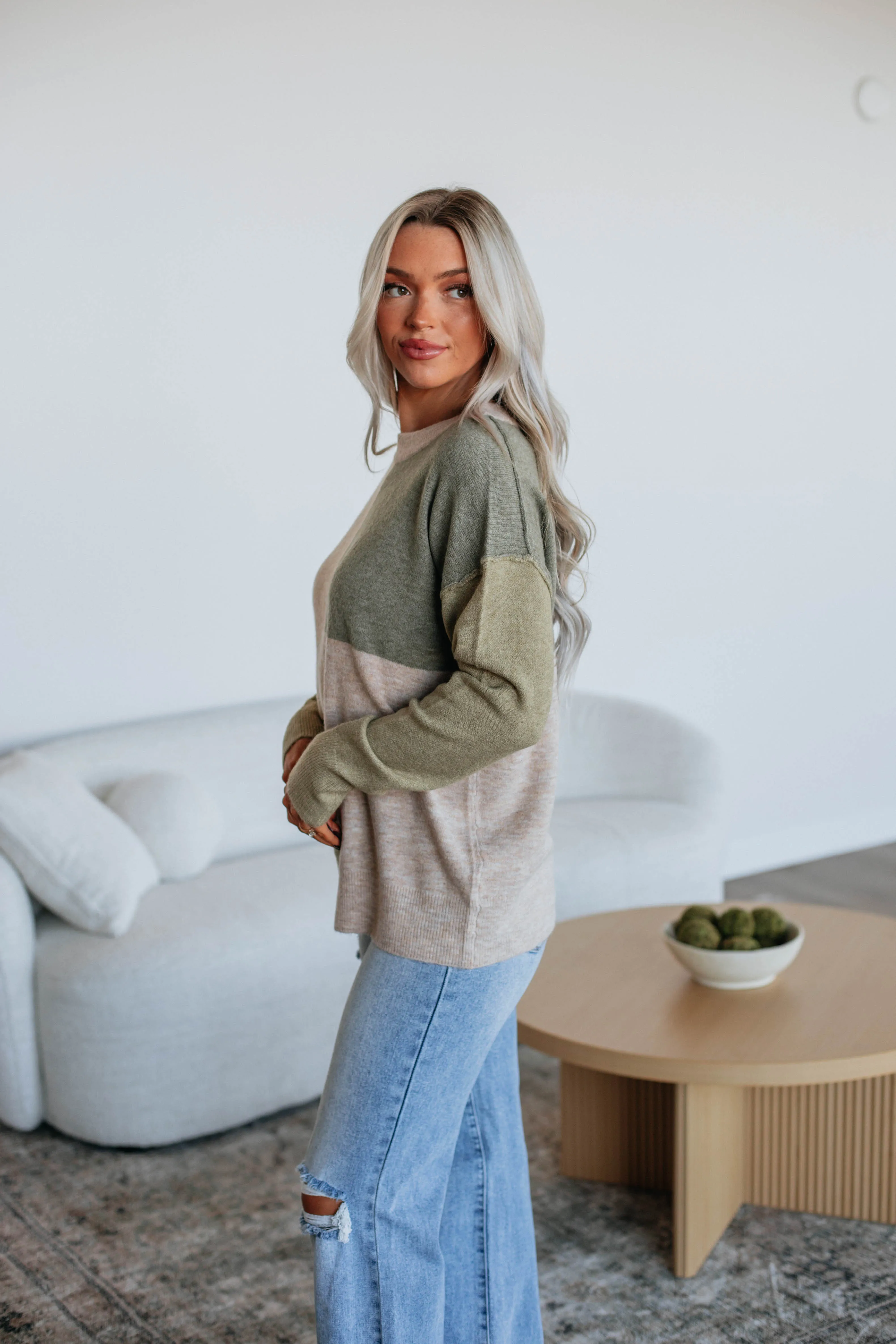Reina Colorblock Sweater - Moss sold by Wild Oak Boutique product image thumbnail 2