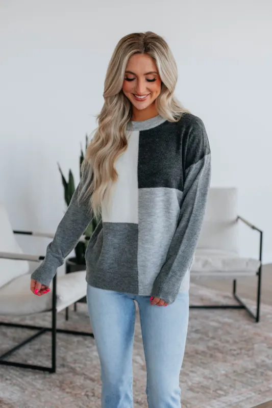 Reina Colorblock Sweater - Charcoal made by Wild Oak Boutique