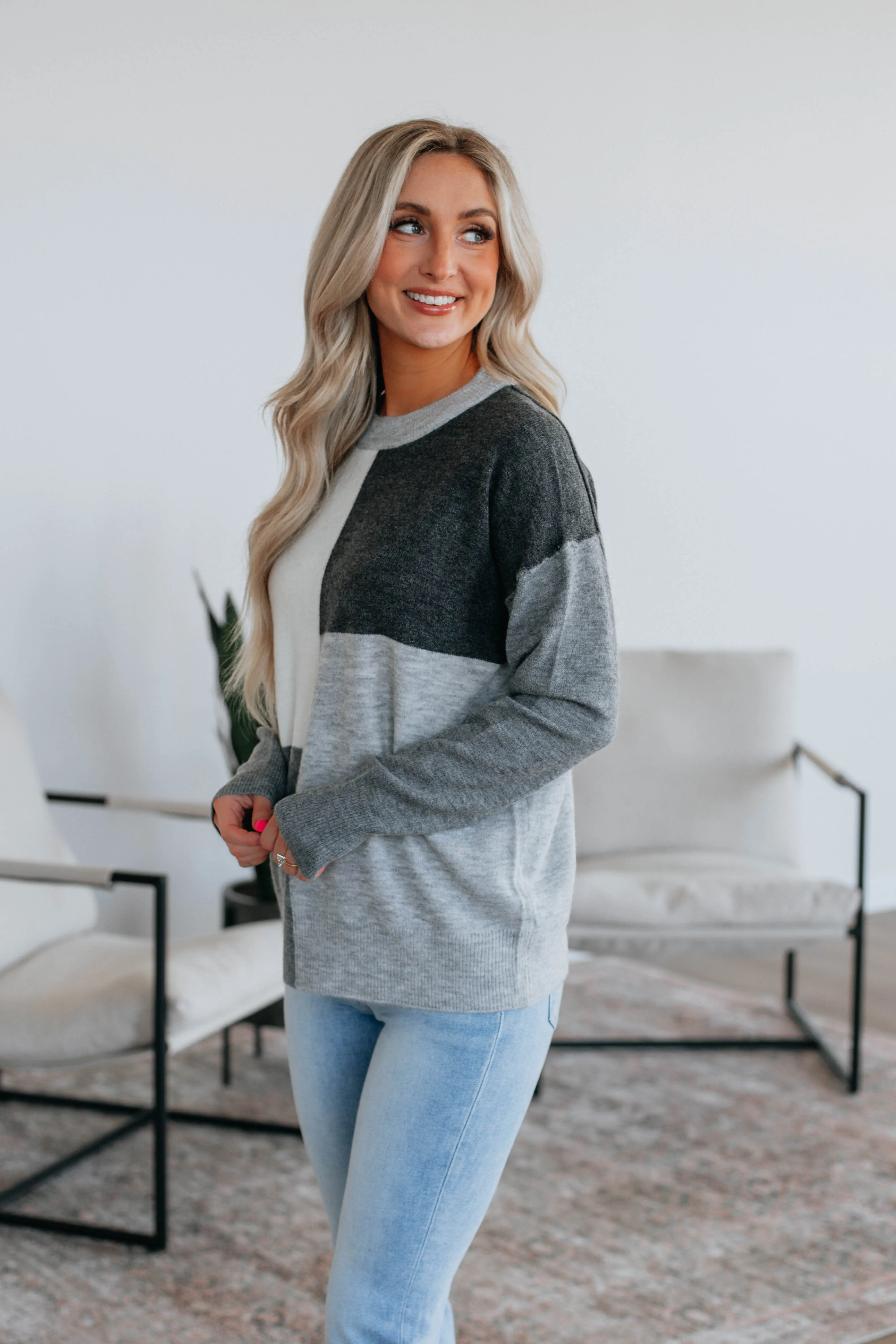 Reina Colorblock Sweater - Charcoal sold by Wild Oak Boutique product image thumbnail 3