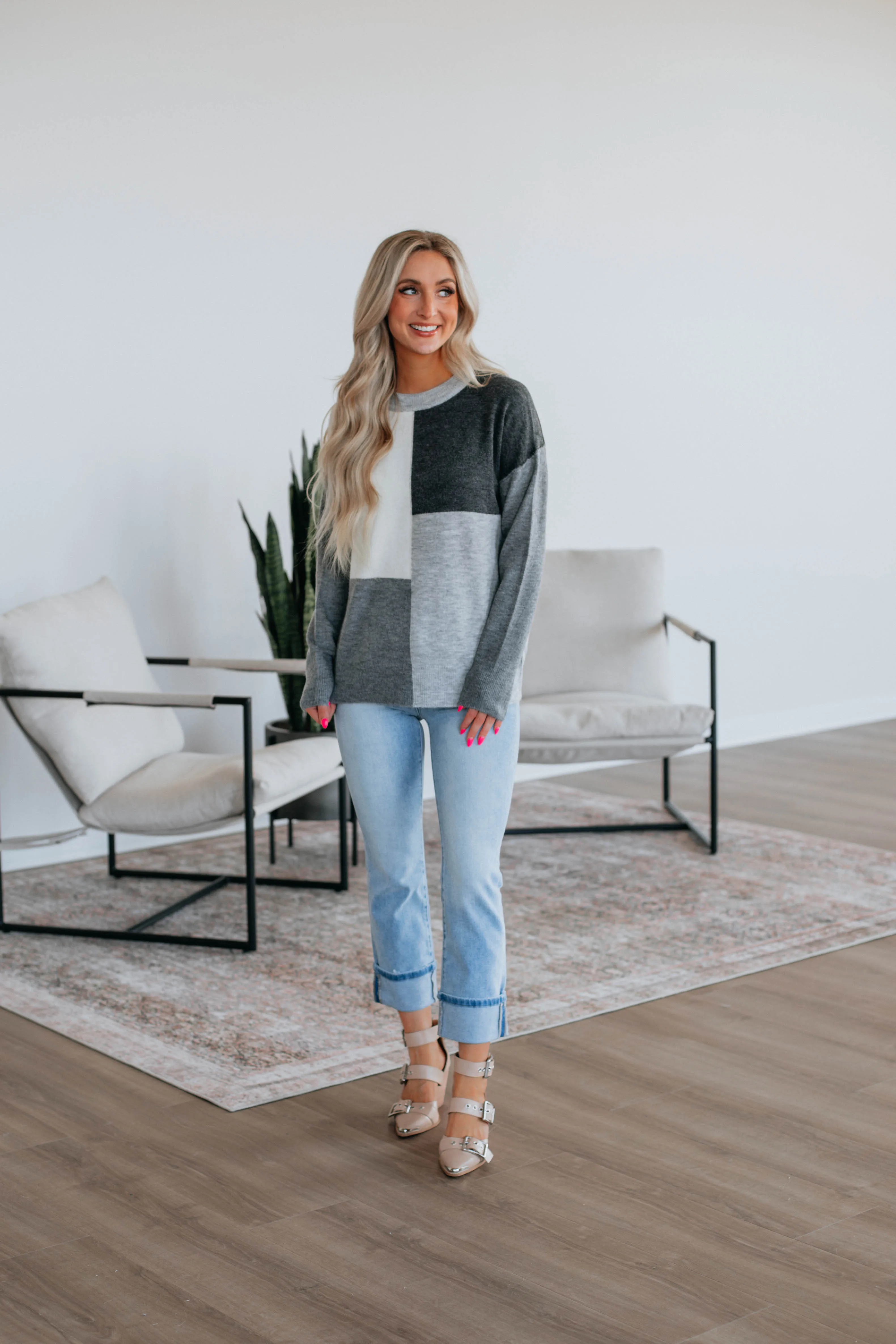 Reina Colorblock Sweater - Charcoal sold by Wild Oak Boutique product image thumbnail 2