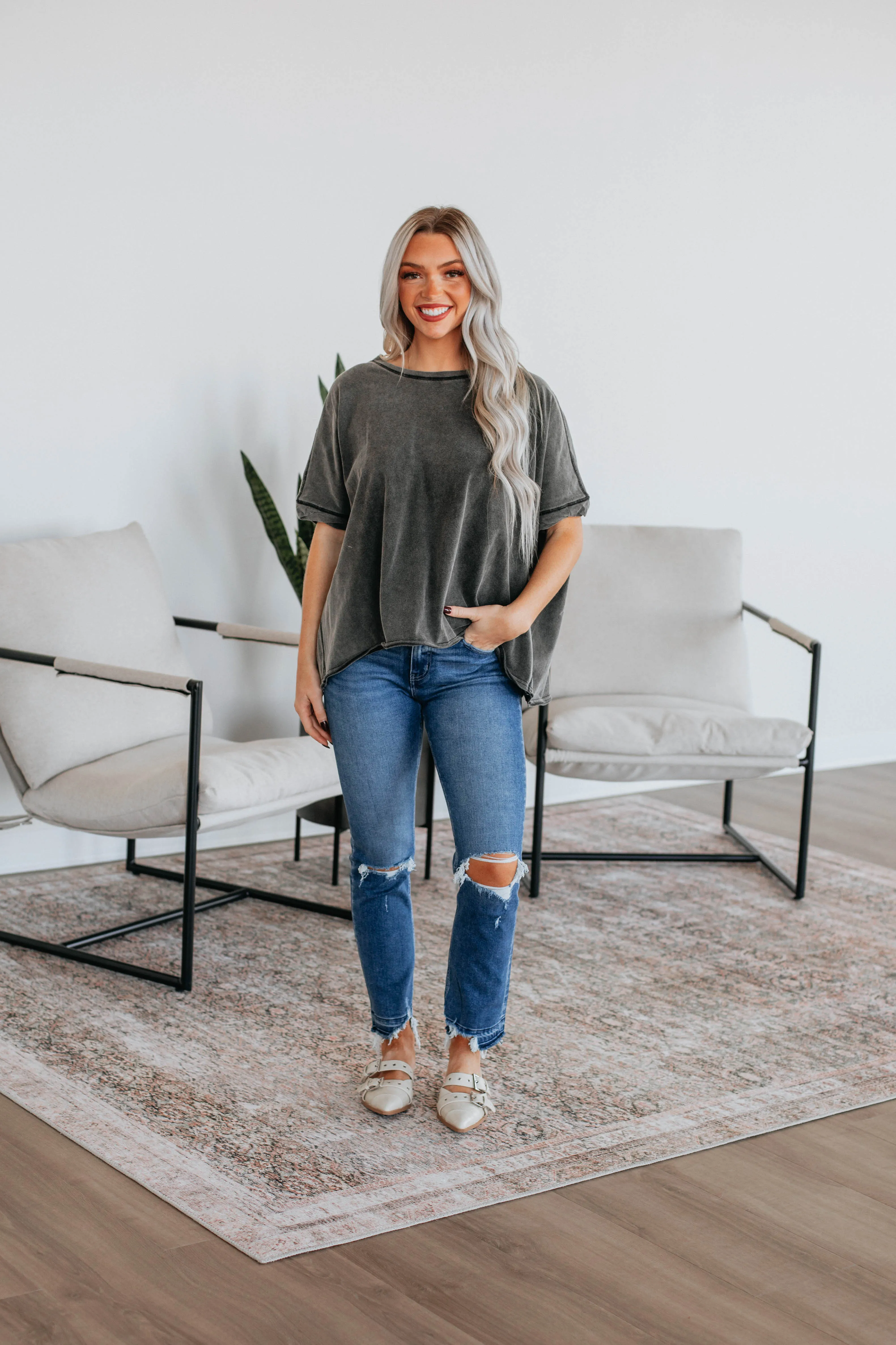 Ryver Oversized Tee - Charcoal sold by Wild Oak Boutique product image thumbnail 2