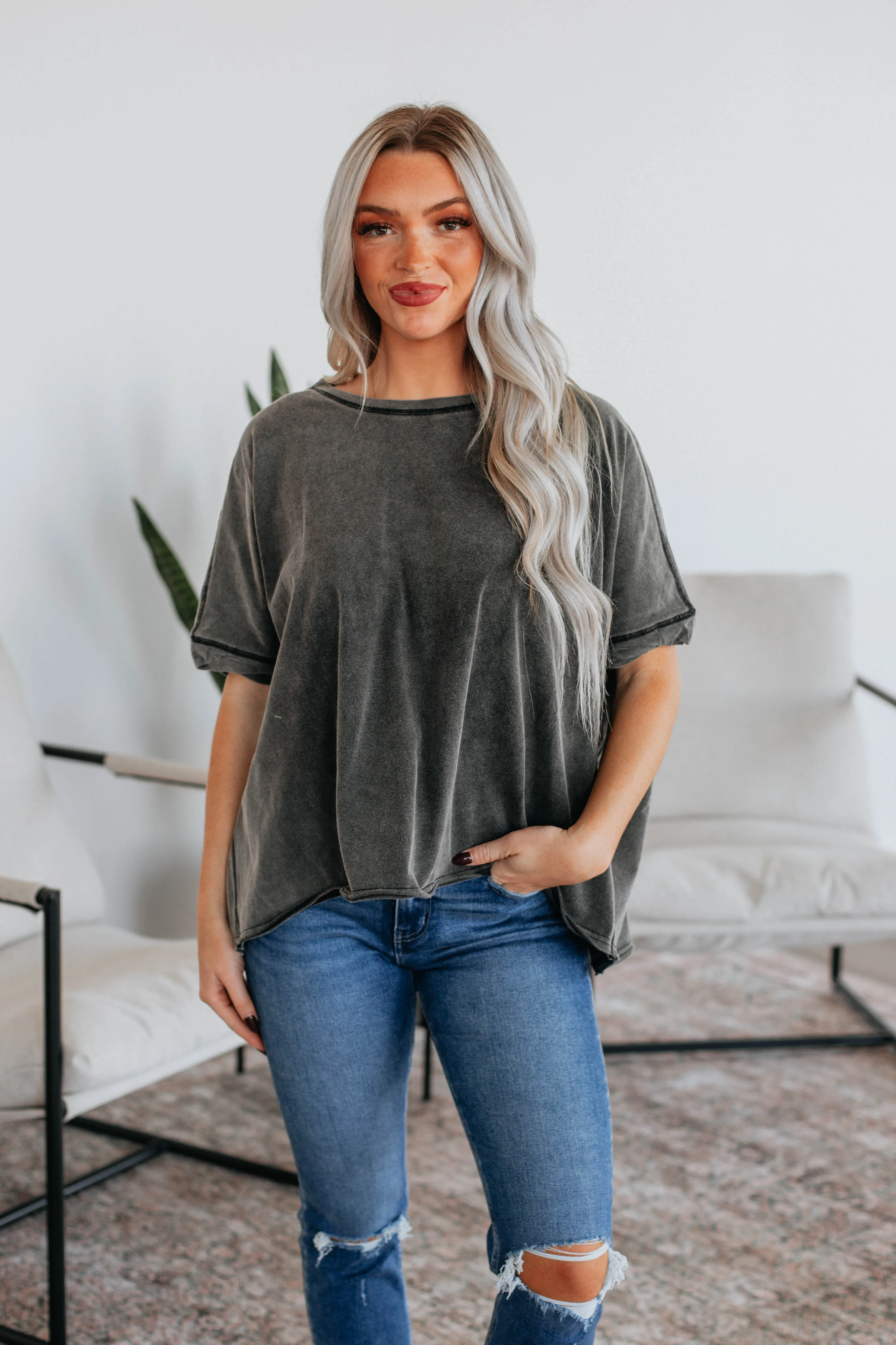 Ryver Oversized Tee - Charcoal sold by Wild Oak Boutique