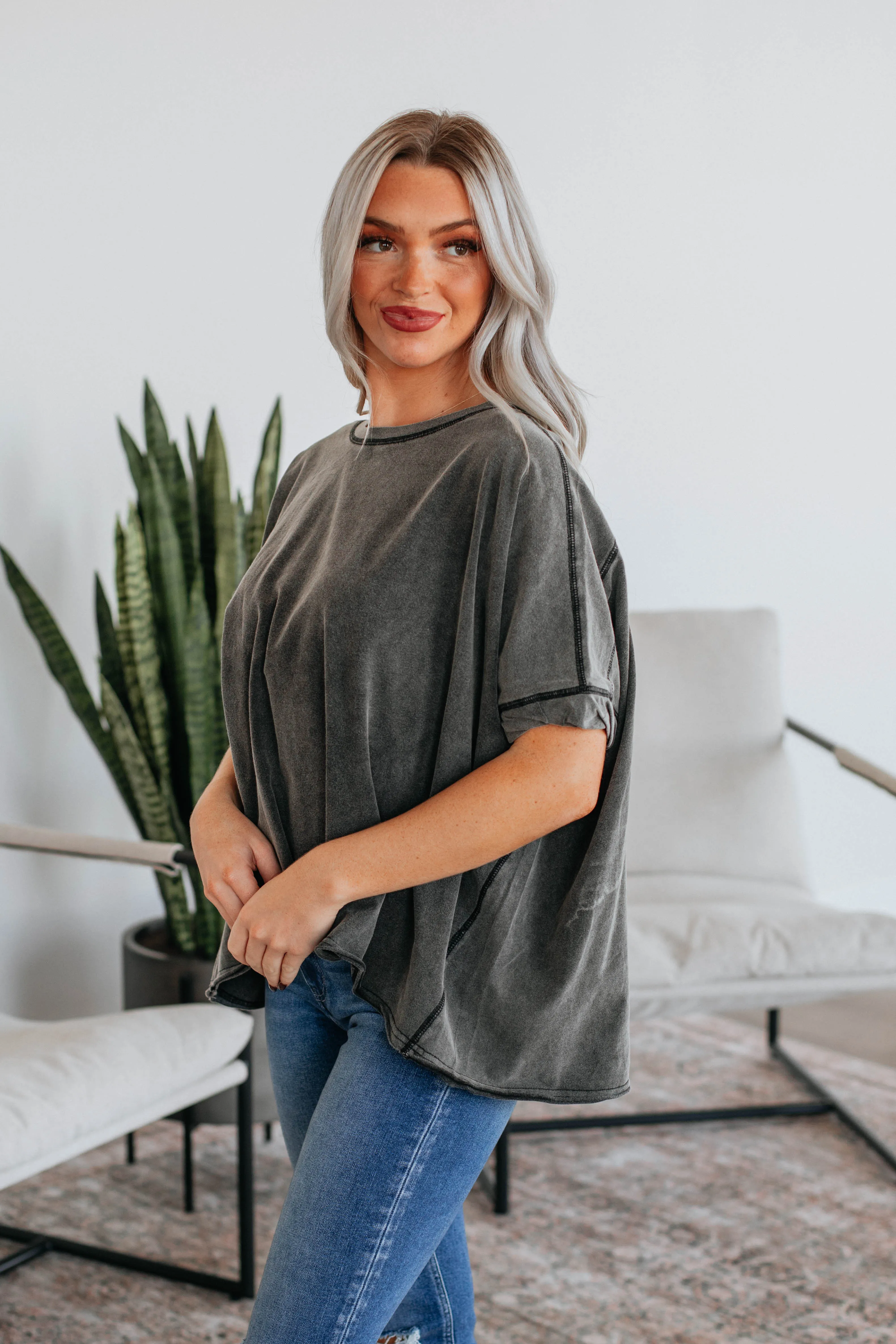 Ryver Oversized Tee - Charcoal sold by Wild Oak Boutique product image thumbnail 3