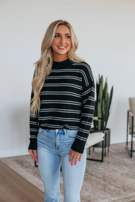 Aveline Striped Sweater - Black sold by Wild Oak Boutique