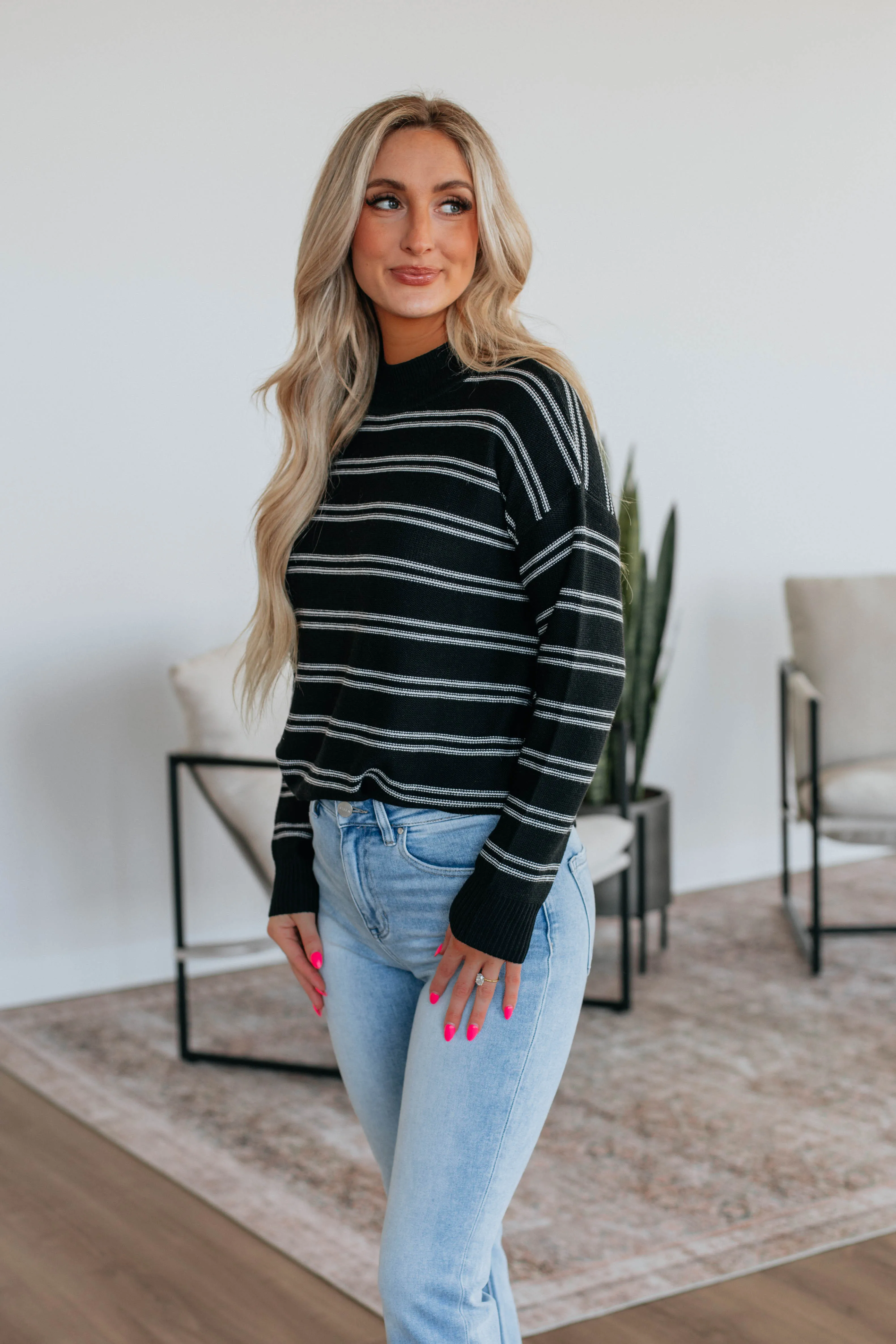 Aveline Striped Sweater - Black sold by Wild Oak Boutique product image thumbnail 4