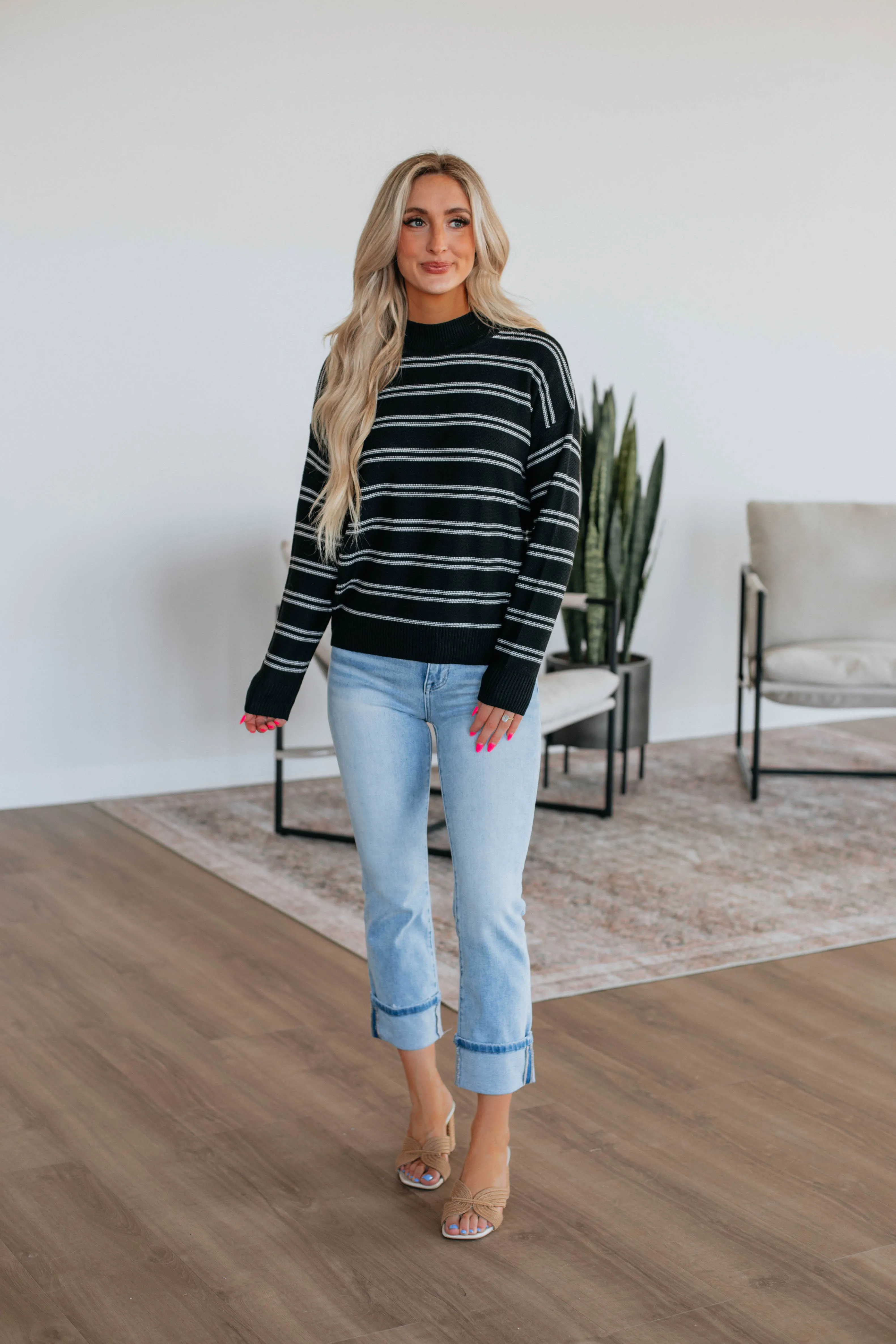 Aveline Striped Sweater - Black sold by Wild Oak Boutique product image thumbnail 2