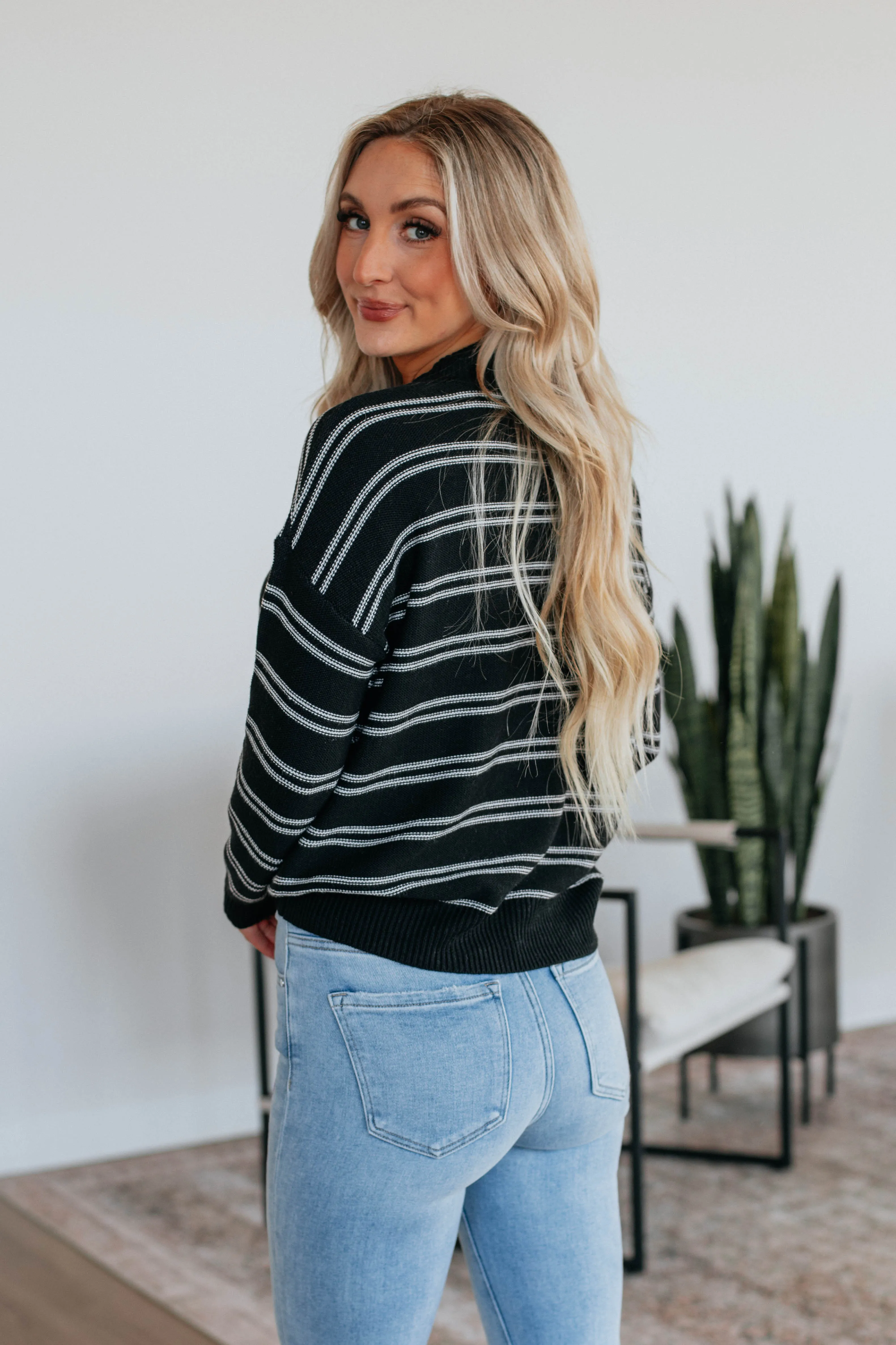 Aveline Striped Sweater - Black sold by Wild Oak Boutique product image thumbnail 5