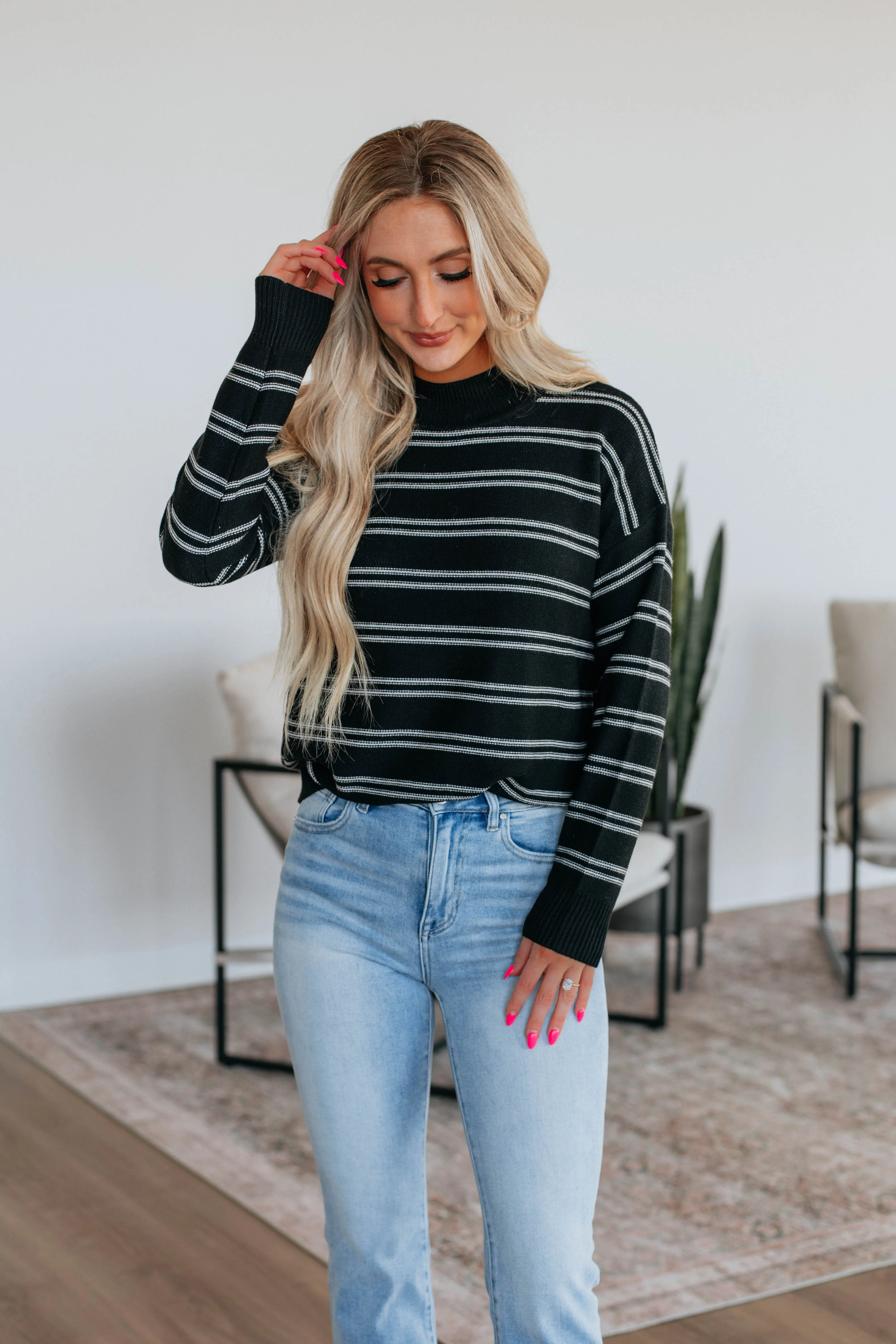 Aveline Striped Sweater - Black sold by Wild Oak Boutique product image thumbnail 3