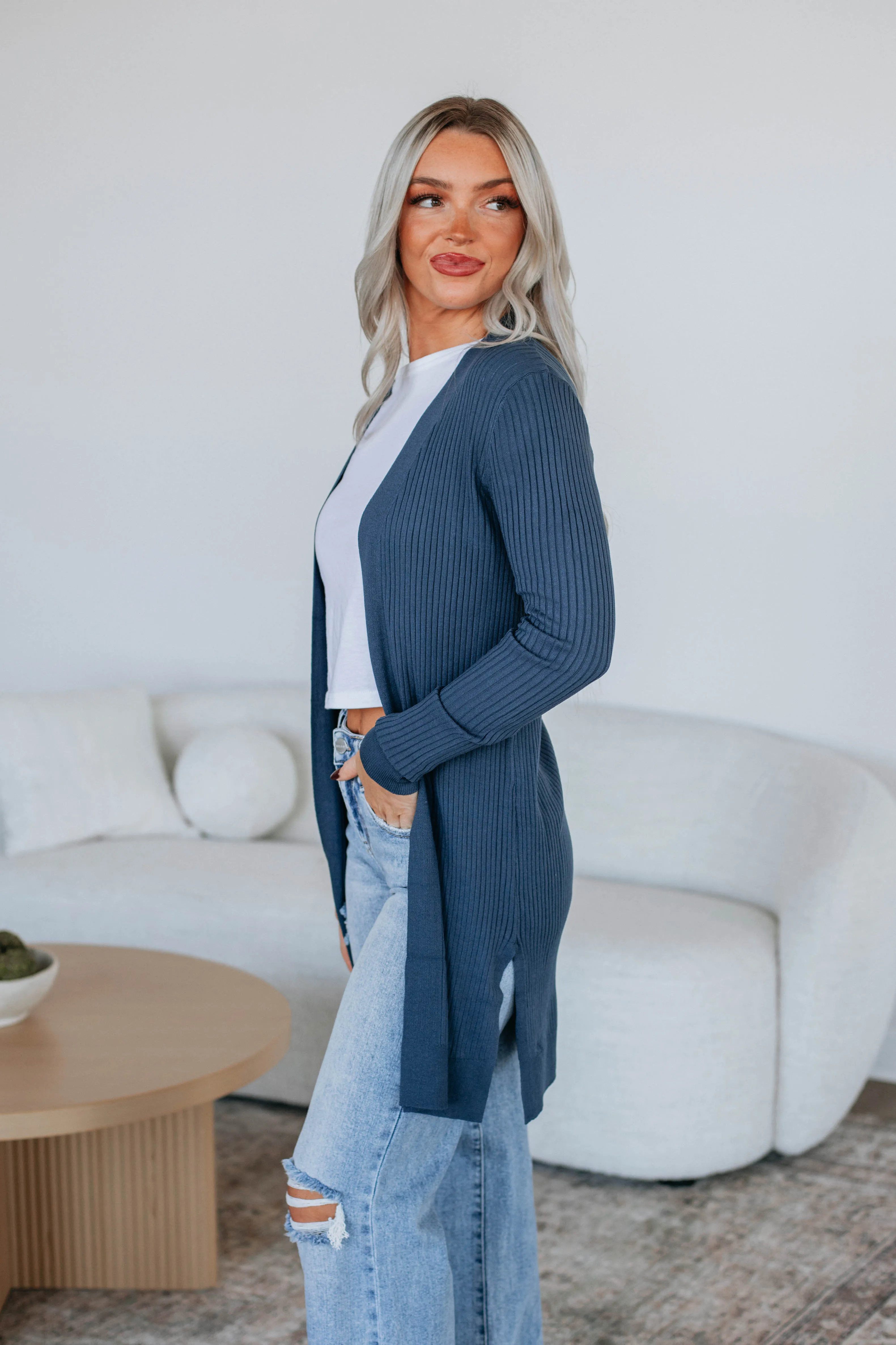 Maylin Ribbed Cardigan - Dark Teal sold by Wild Oak Boutique product image thumbnail 3