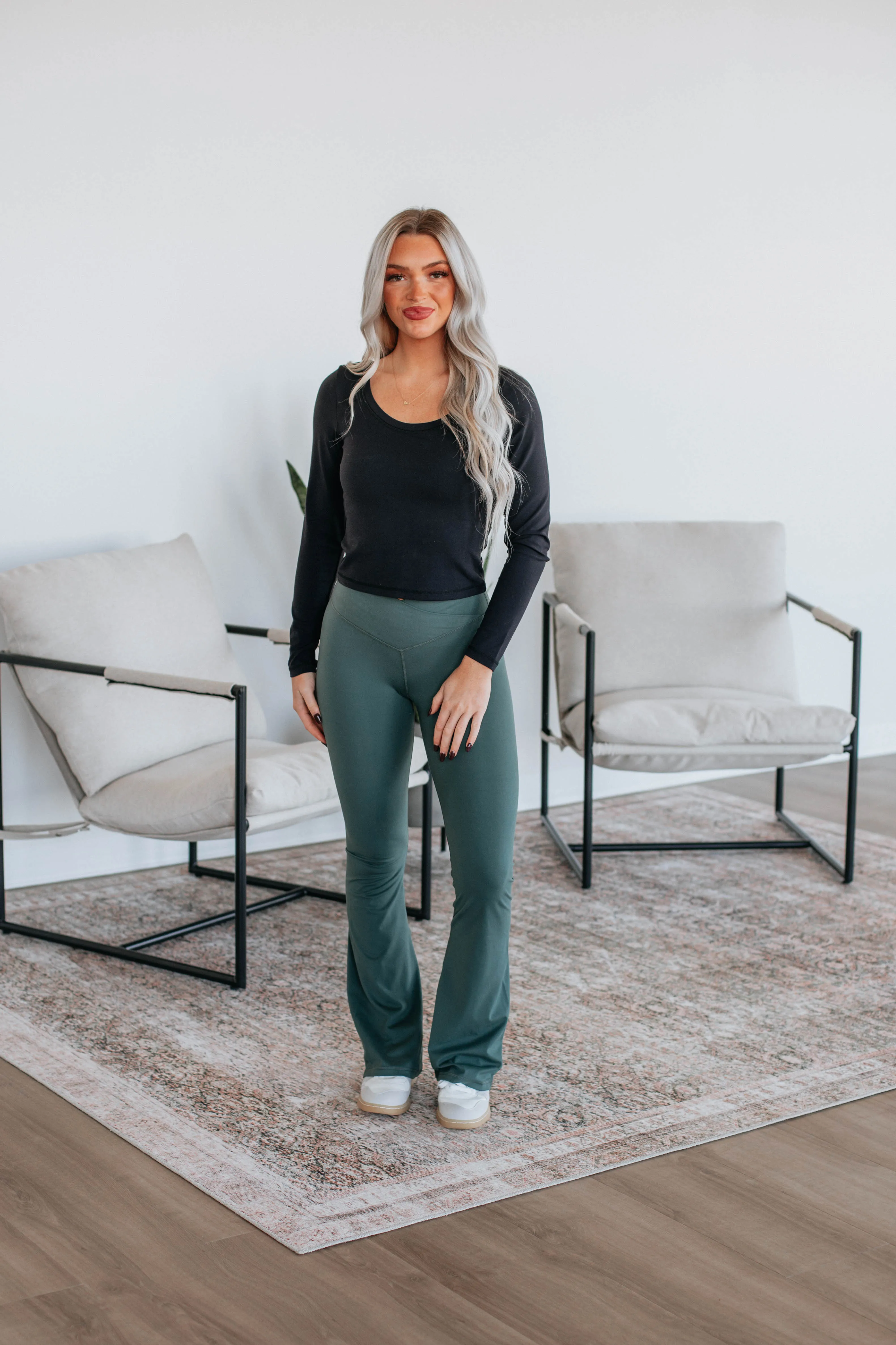 Kalista Crossover Flare Leggings - Spruce sold by Wild Oak Boutique