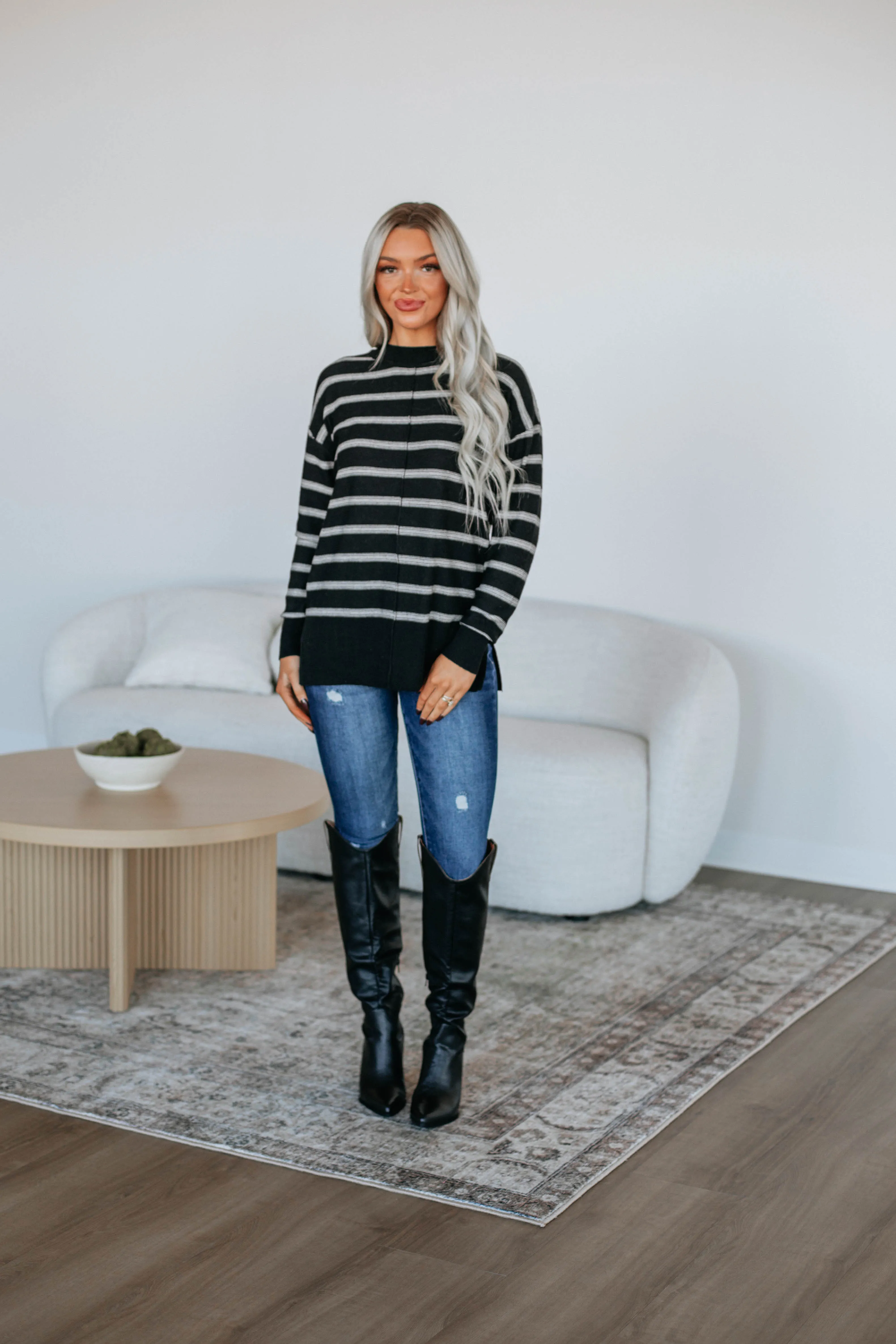 Cullan Striped Sweater - Black sold by Wild Oak Boutique product image thumbnail 3