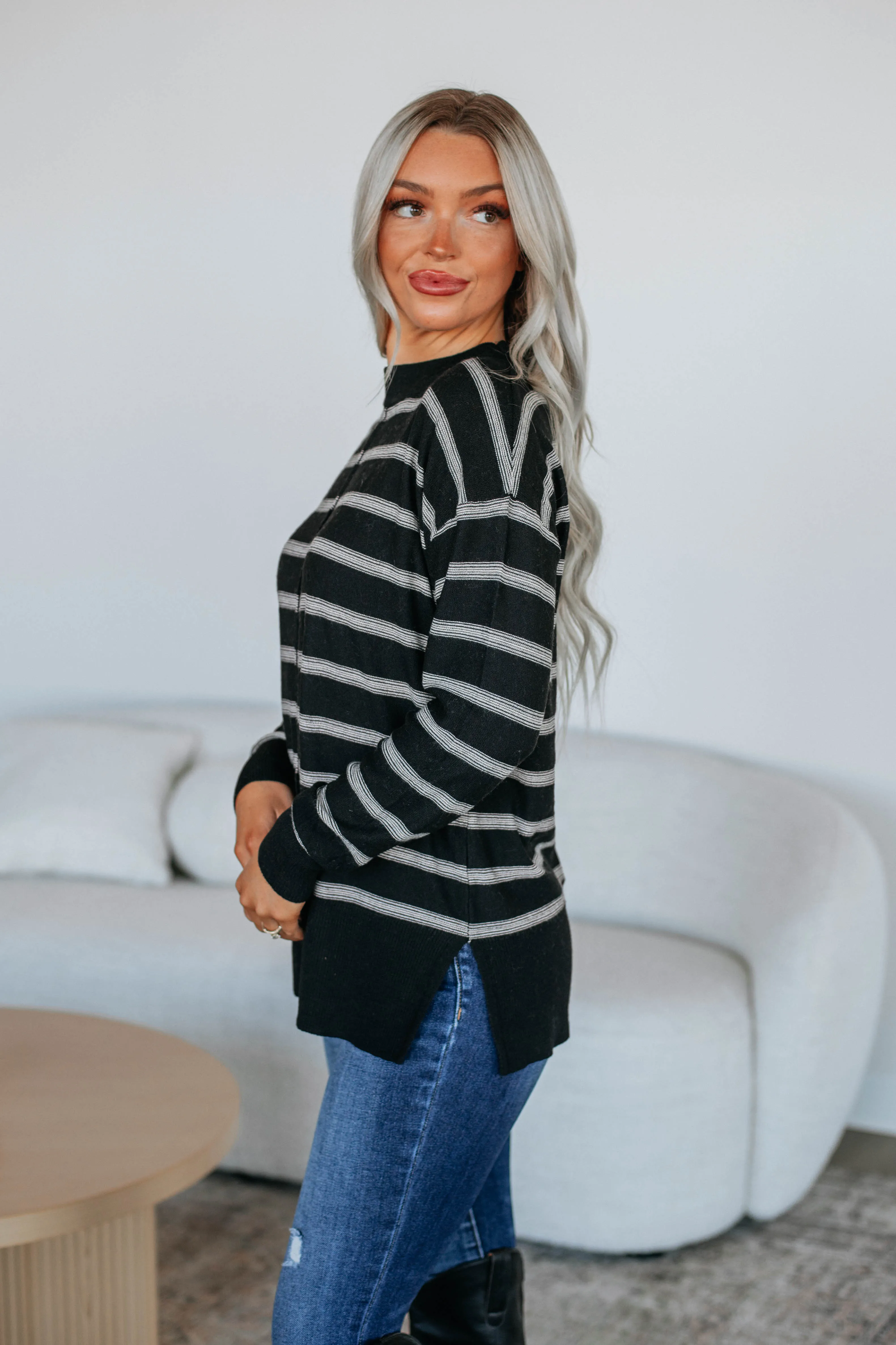 Cullan Striped Sweater - Black sold by Wild Oak Boutique product image thumbnail 2