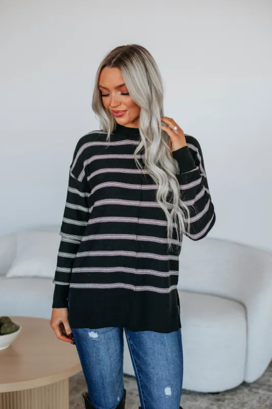 Cullan Striped Sweater - Black made by BE COOL