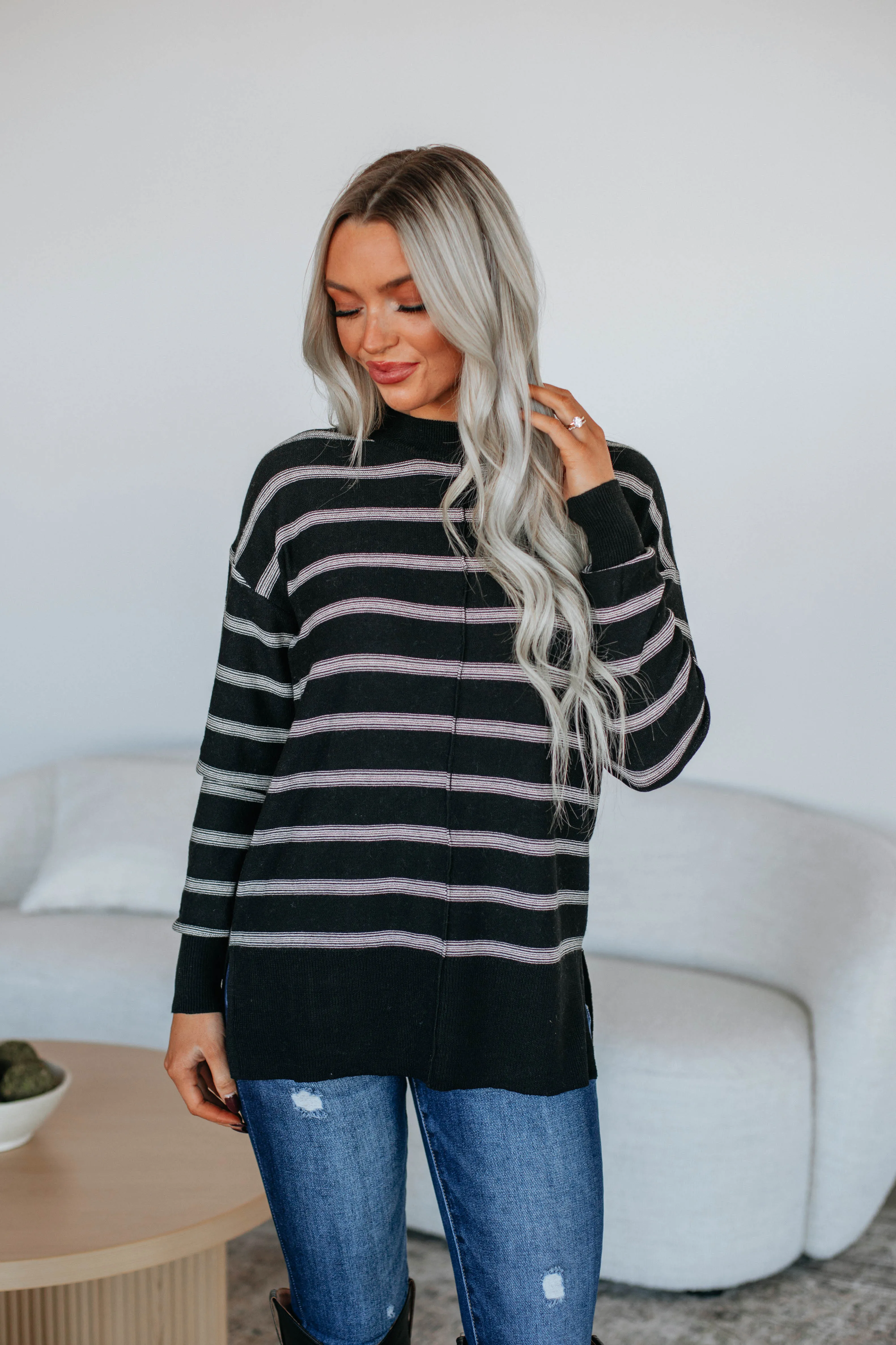 Cullan Striped Sweater - Black sold by Wild Oak Boutique