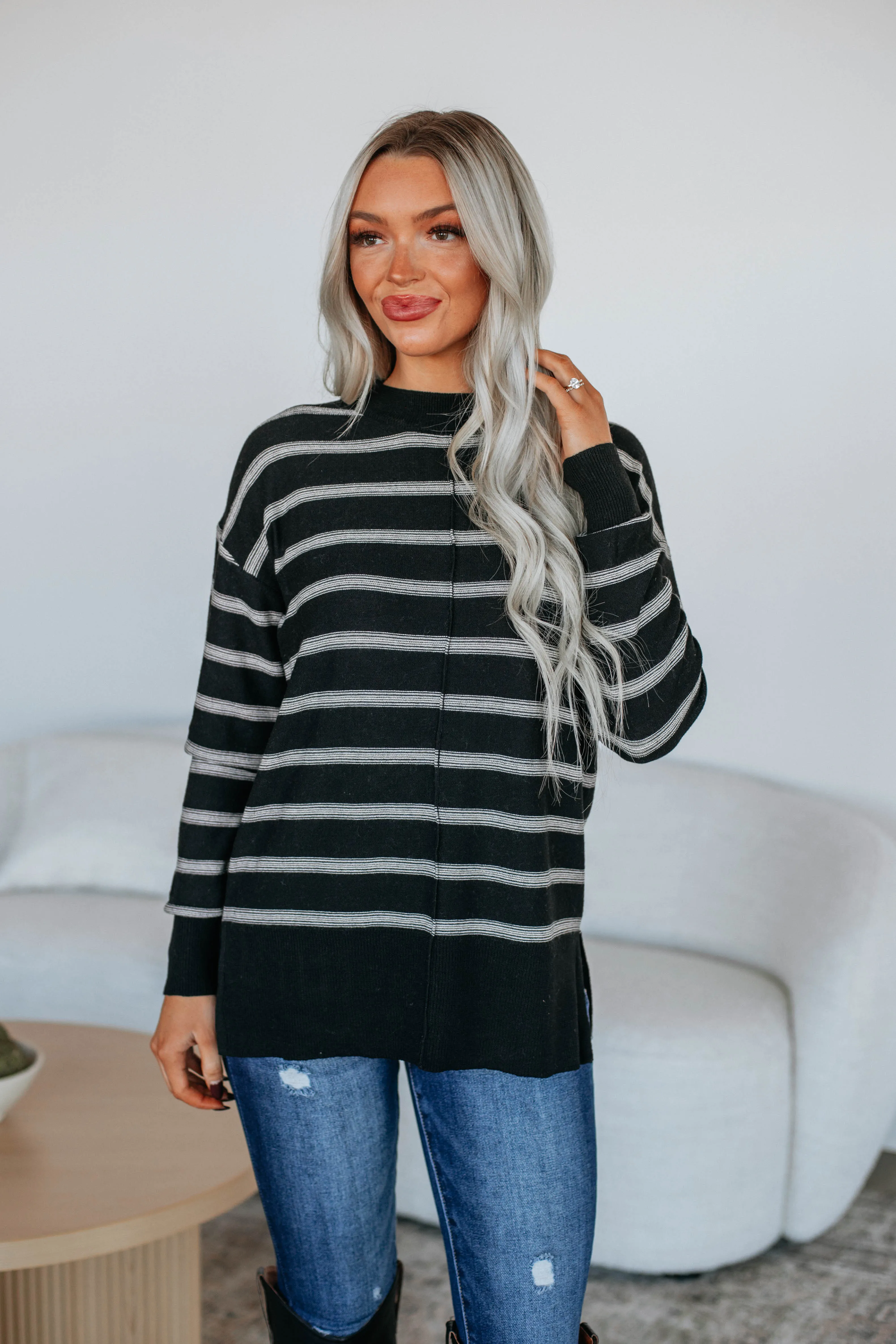 Cullan Striped Sweater - Black sold by Wild Oak Boutique product image thumbnail 4
