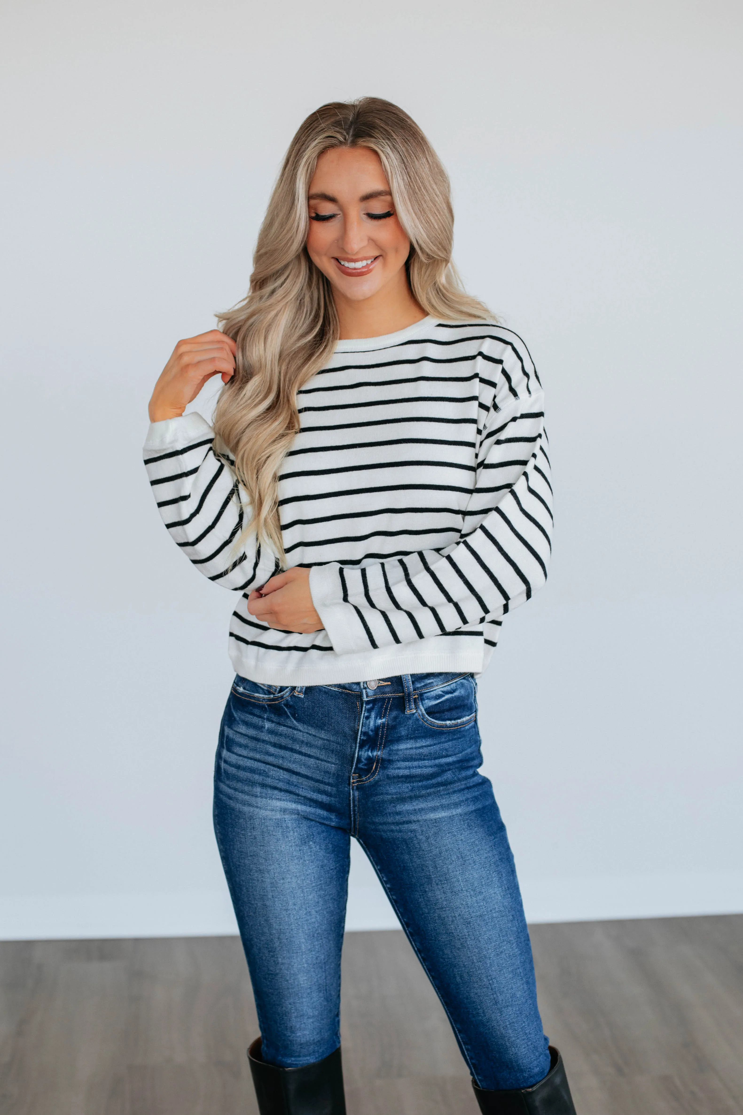 Kylene Striped Top - Ivory sold by Wild Oak Boutique