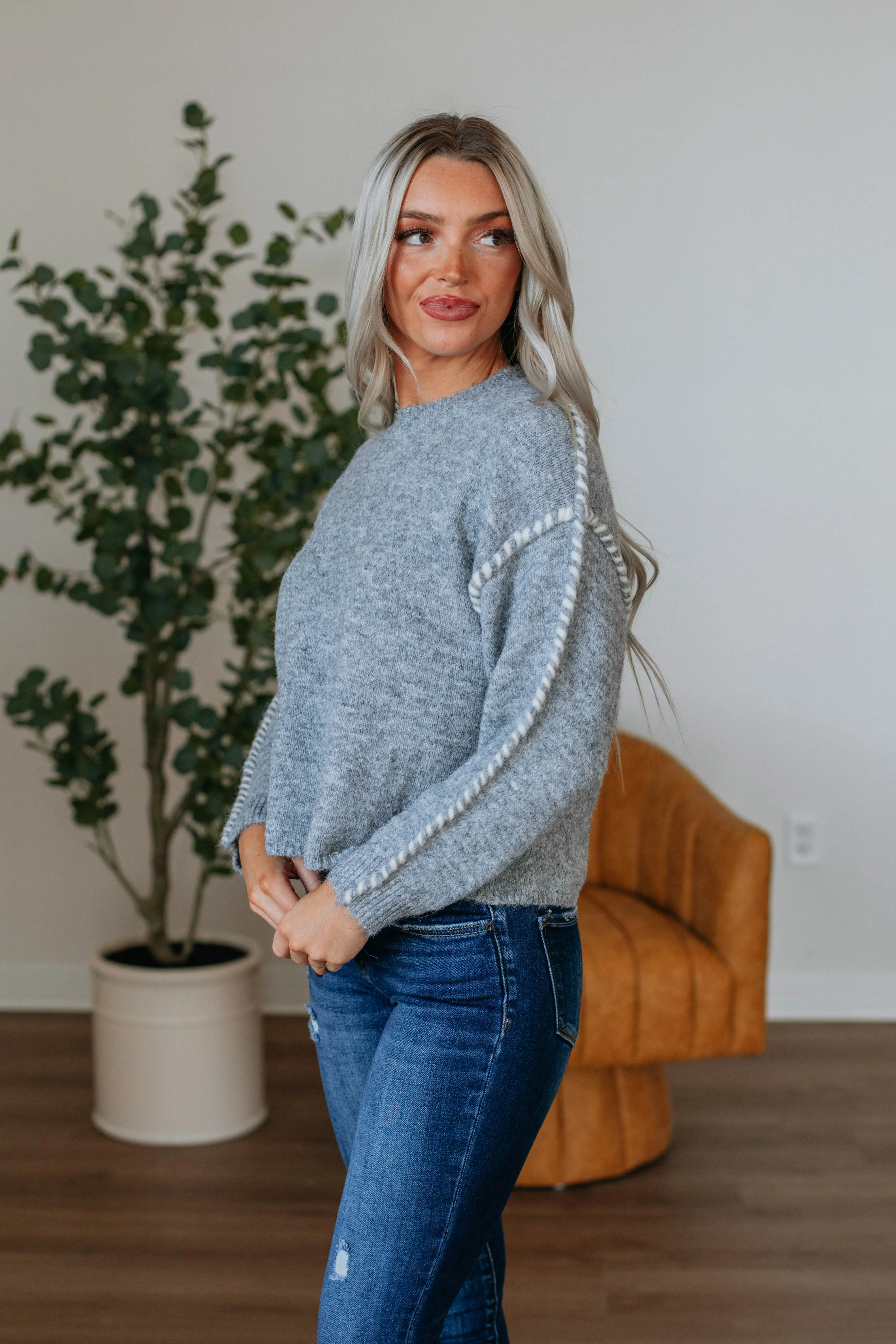 Yuri Knit Sweater - Heather Grey sold by Wild Oak Boutique product image thumbnail 3