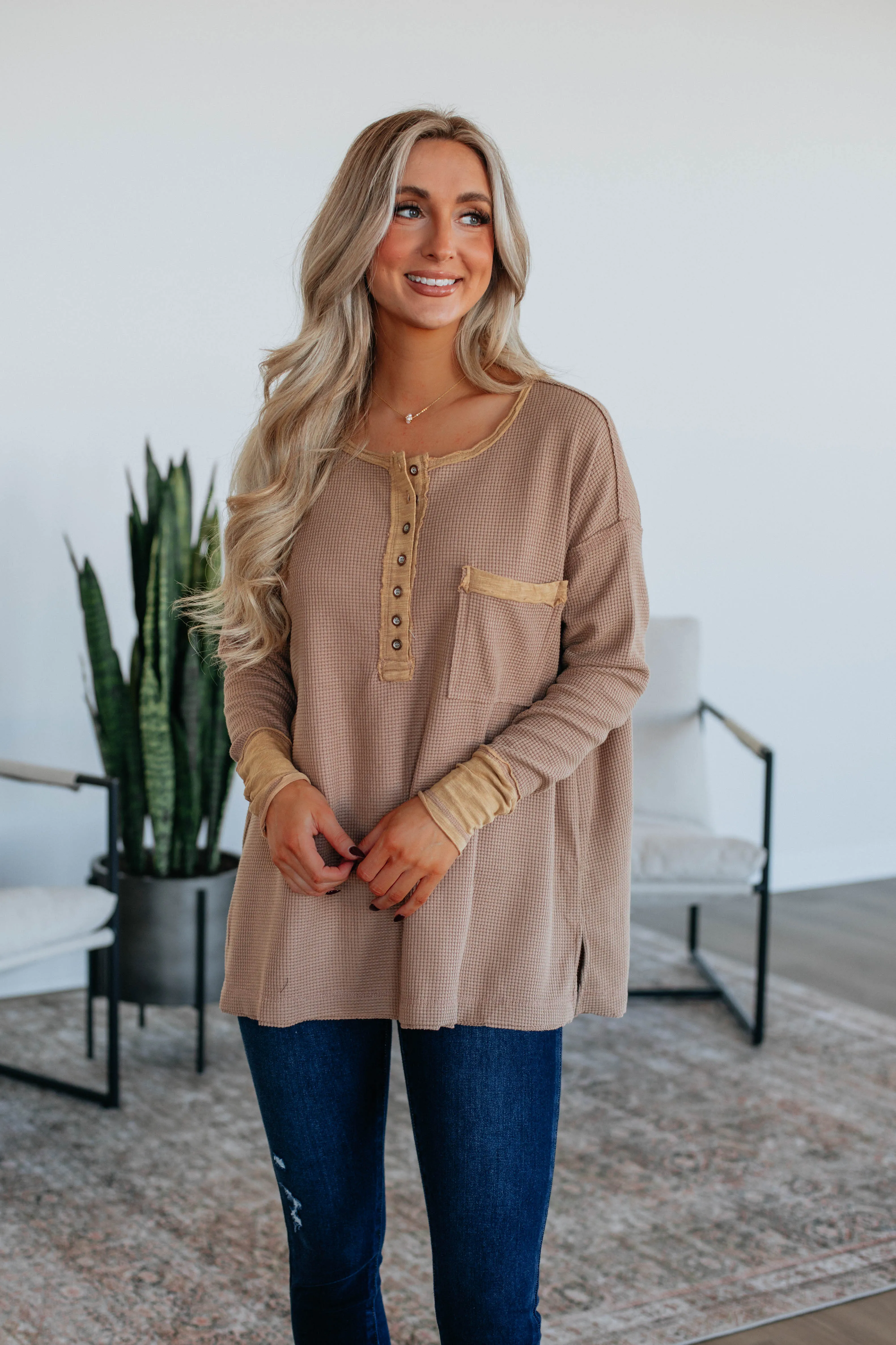 Julya Henley Top - Dusty Camel sold by Wild Oak Boutique product image thumbnail 3