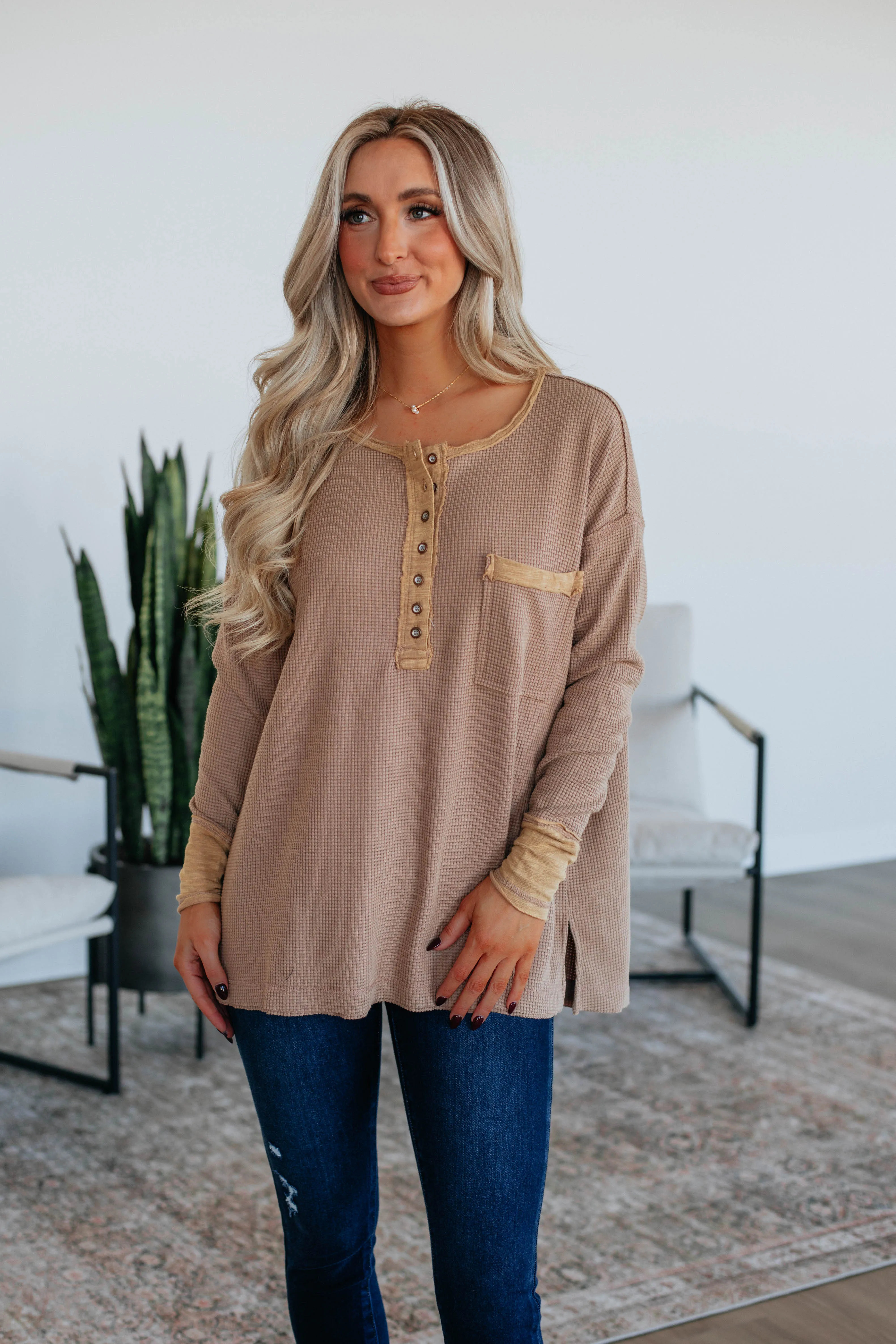 Julya Henley Top - Dusty Camel sold by Wild Oak Boutique