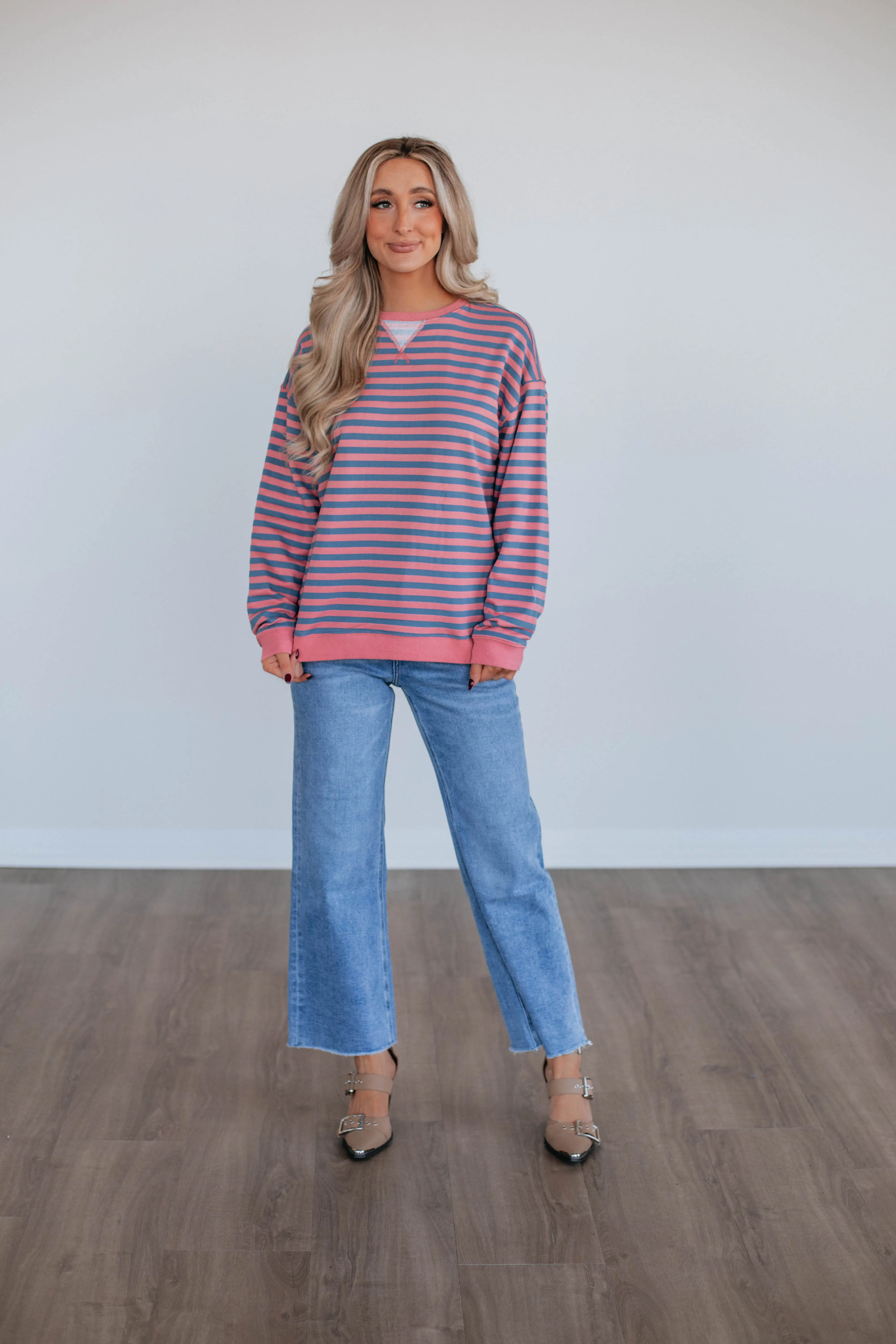 Kamryn Striped Pullover - Watermelon sold by Wild Oak Boutique product image thumbnail 2