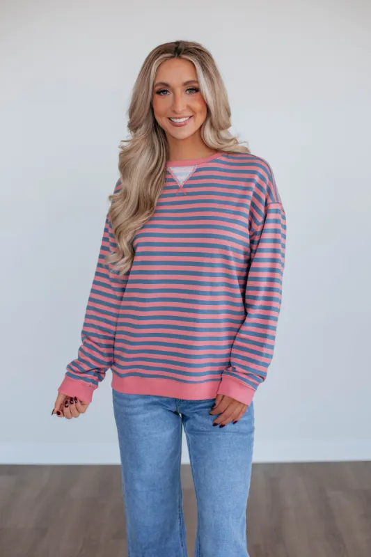 Kamryn Striped Pullover - Watermelon made by Wishlist