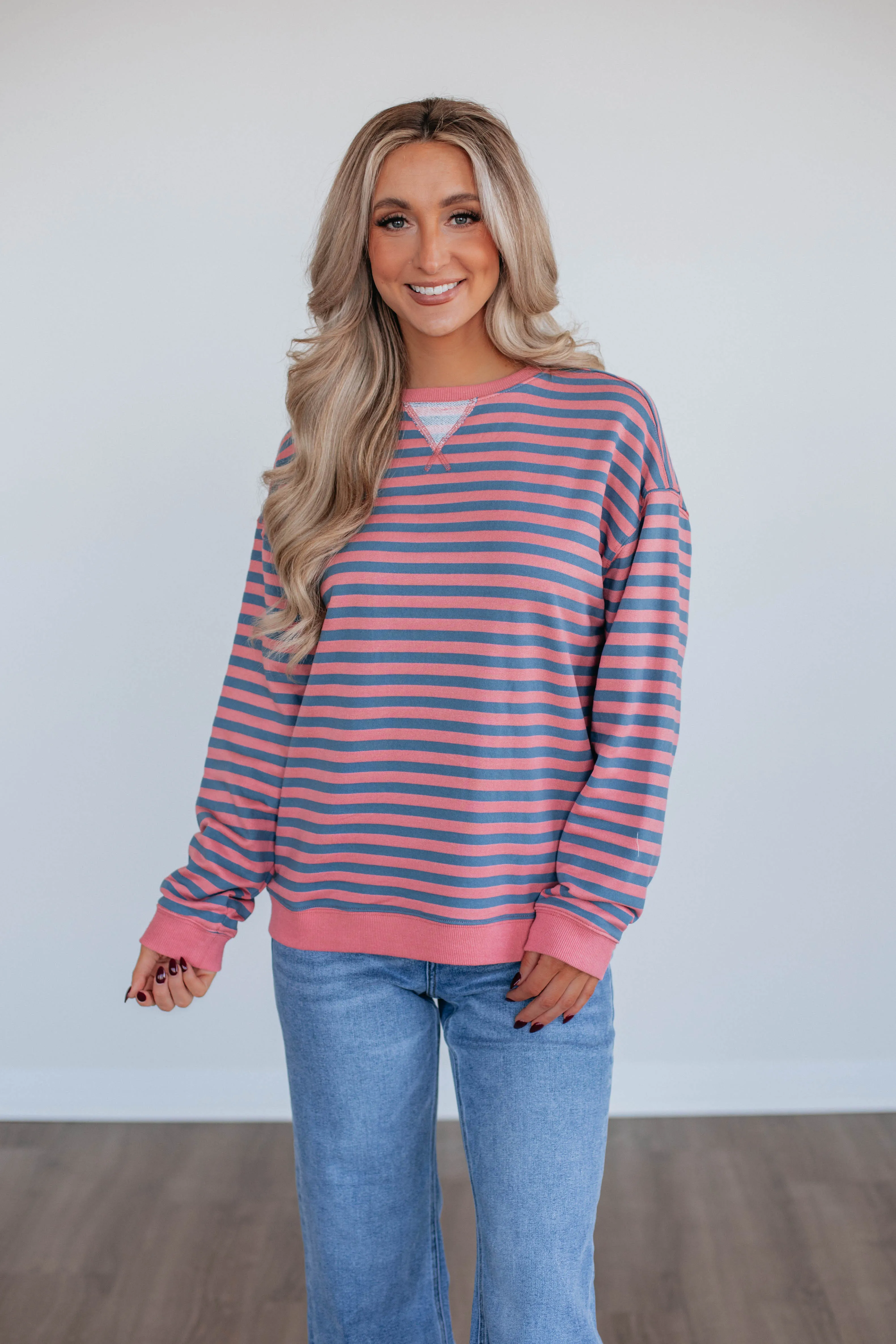 Kamryn Striped Pullover - Watermelon sold by Wild Oak Boutique