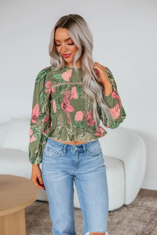 Nemara Floral Top - Olive sold by Wild Oak Boutique