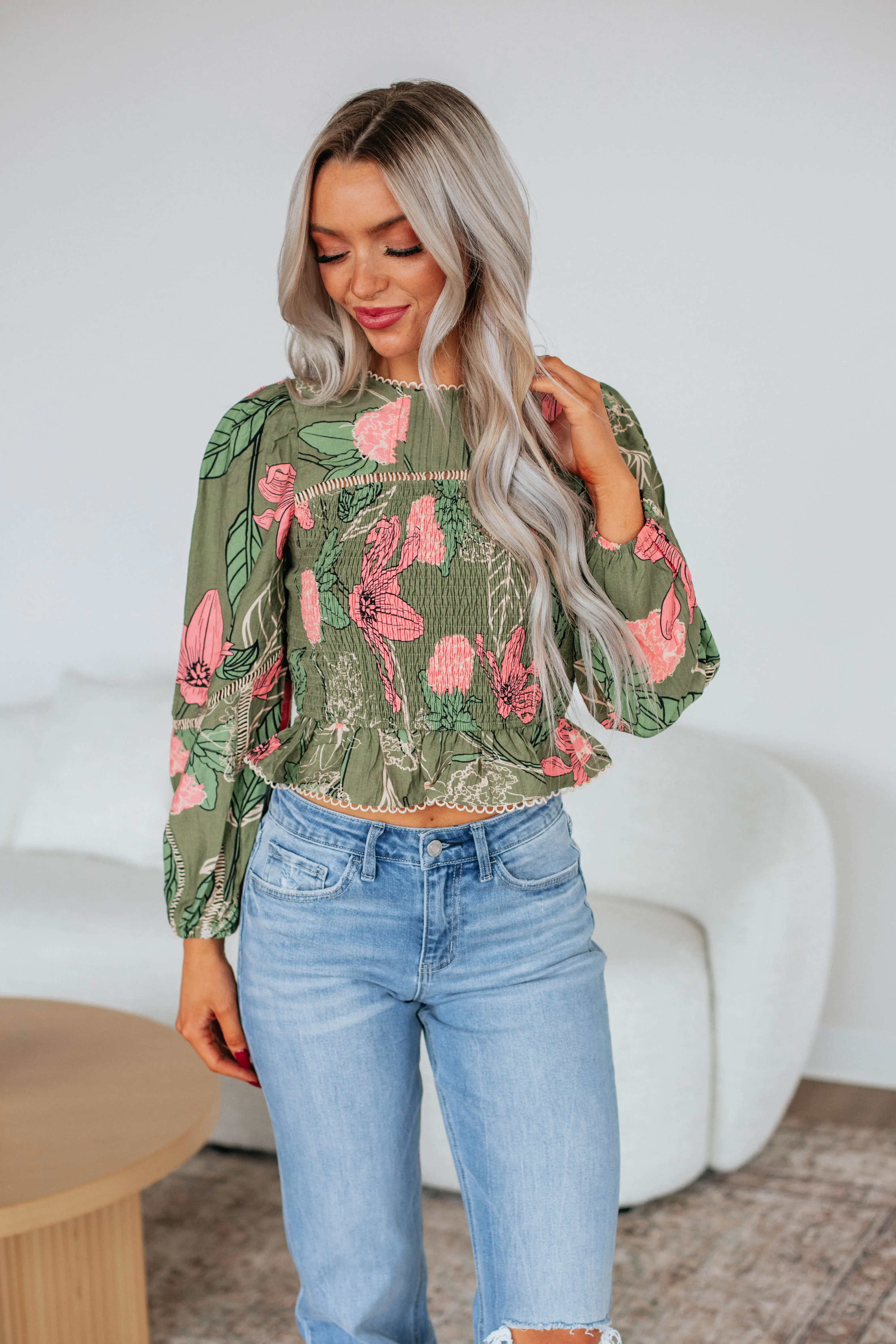 Nemara Floral Top - Olive sold by Wild Oak Boutique
