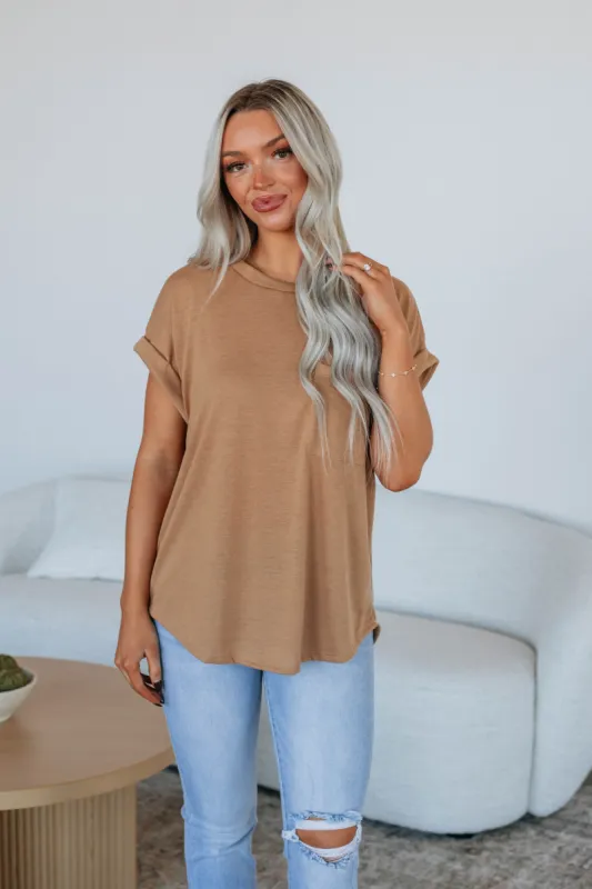 Jaimie Basic Tee - Camel sold by Wild Oak Boutique