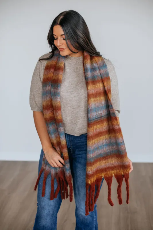 Andraya Colorblock Scarf - Rust sold by Wild Oak Boutique