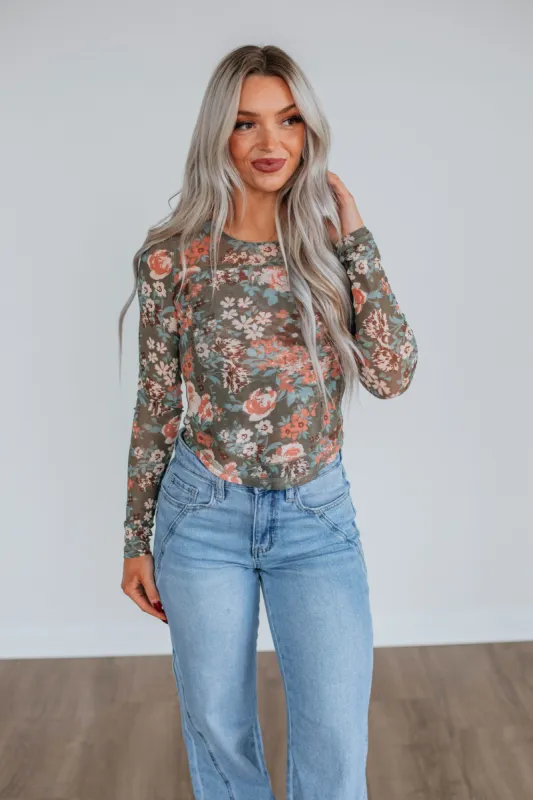 Lana Floral Mesh Top - Moss sold by Wild Oak Boutique
