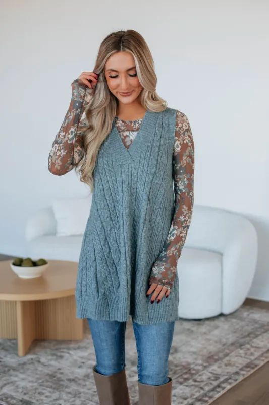 Casilee Sweater Vest - Dusty Blue sold by Wild Oak Boutique