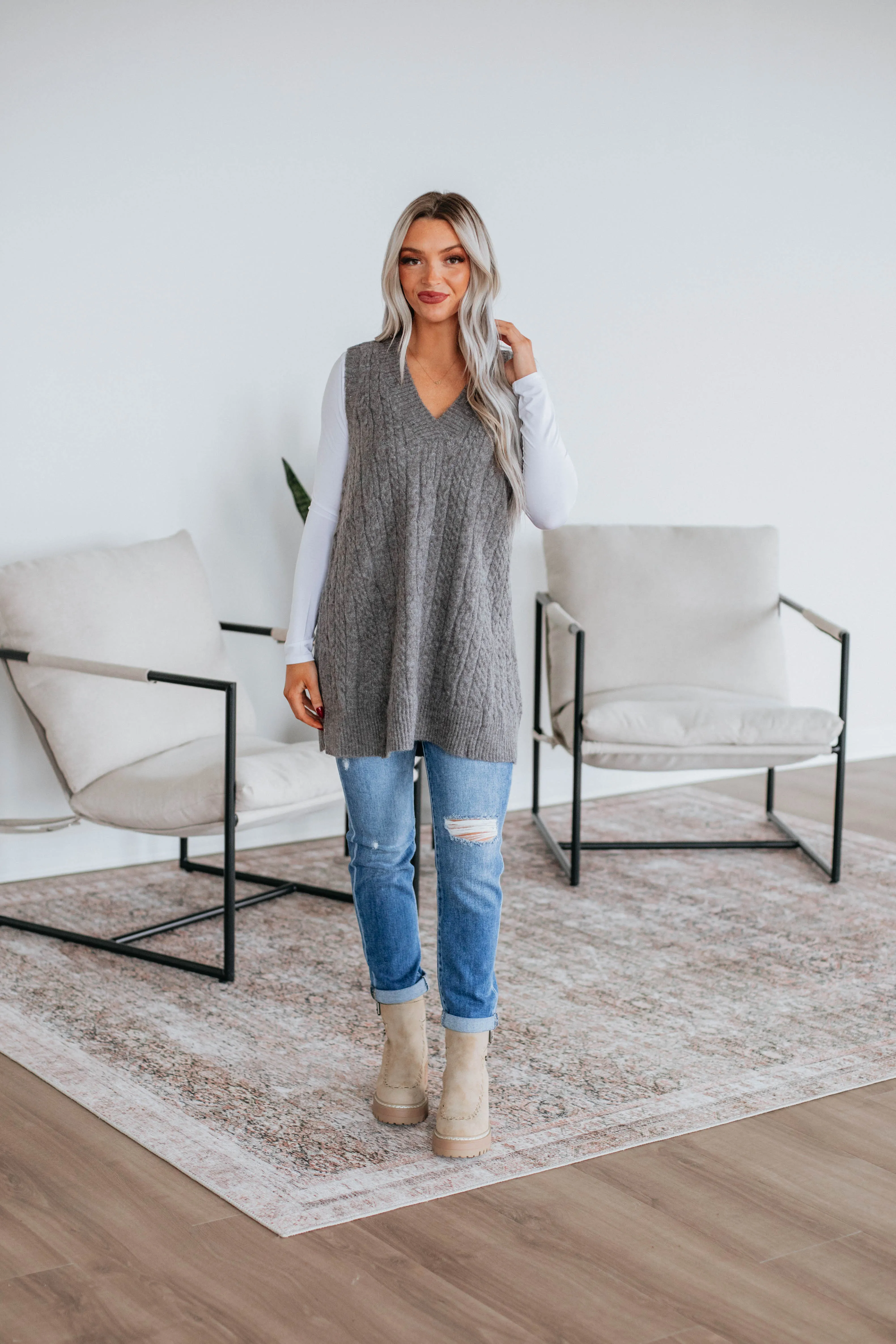 Casilee Sweater Vest - Charcoal sold by Wild Oak Boutique product image thumbnail 2